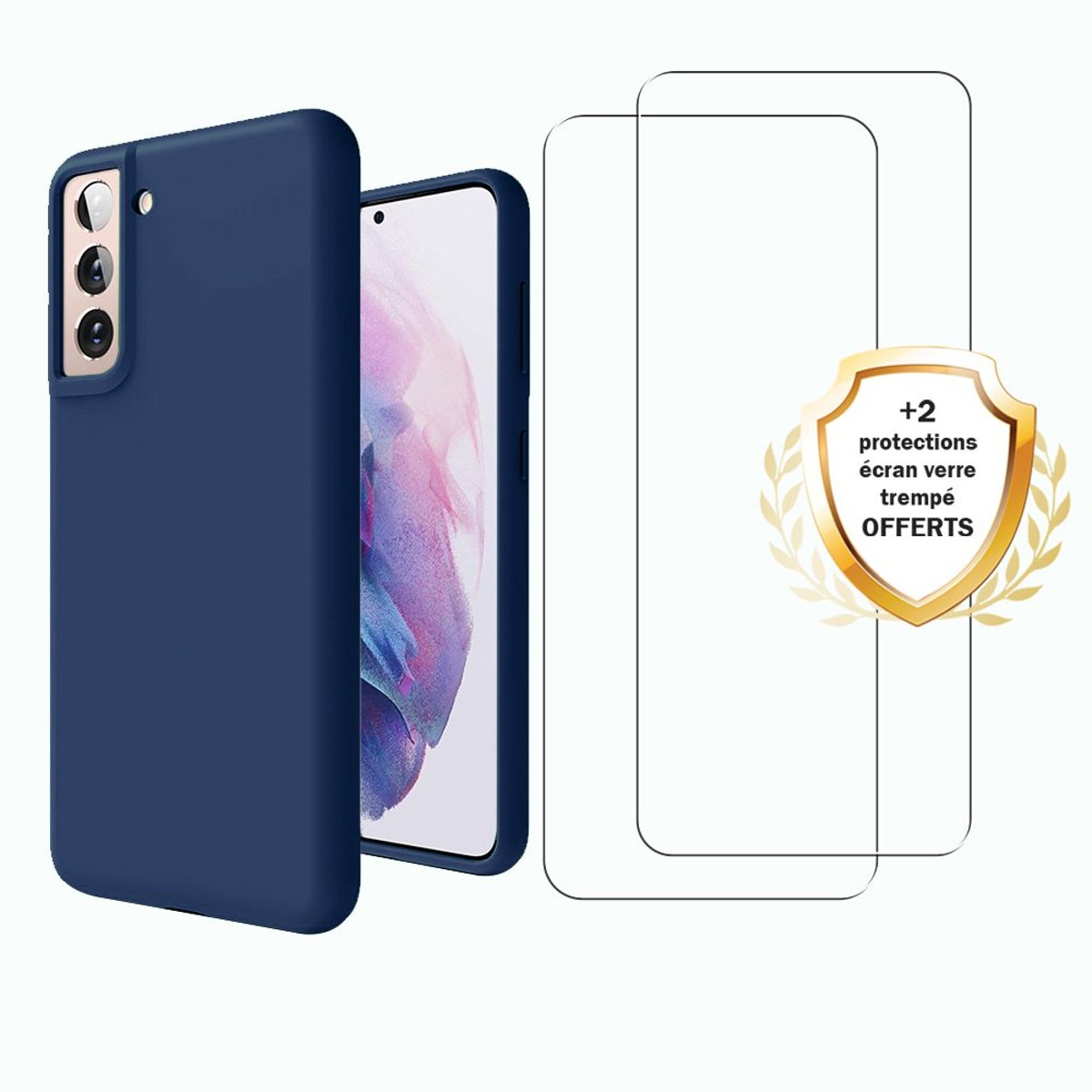 Coque Galaxy S21 5g antichoc + 2 vitres bleu, EVETANE