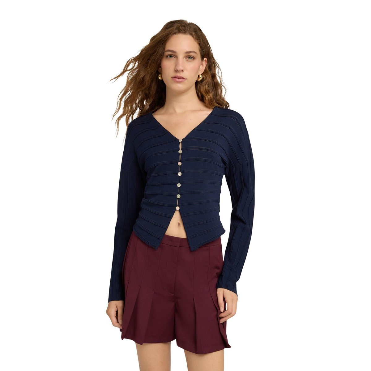 Cardigan court à boutons bleu, MOTIVI