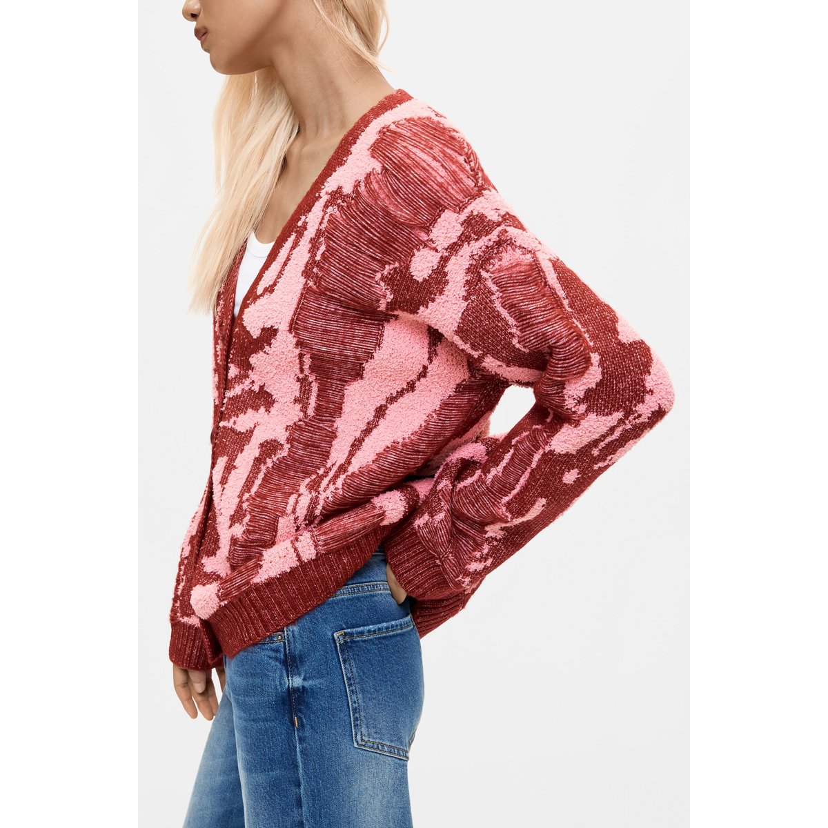 Cardigan en grosse maille rose, DESIGUAL