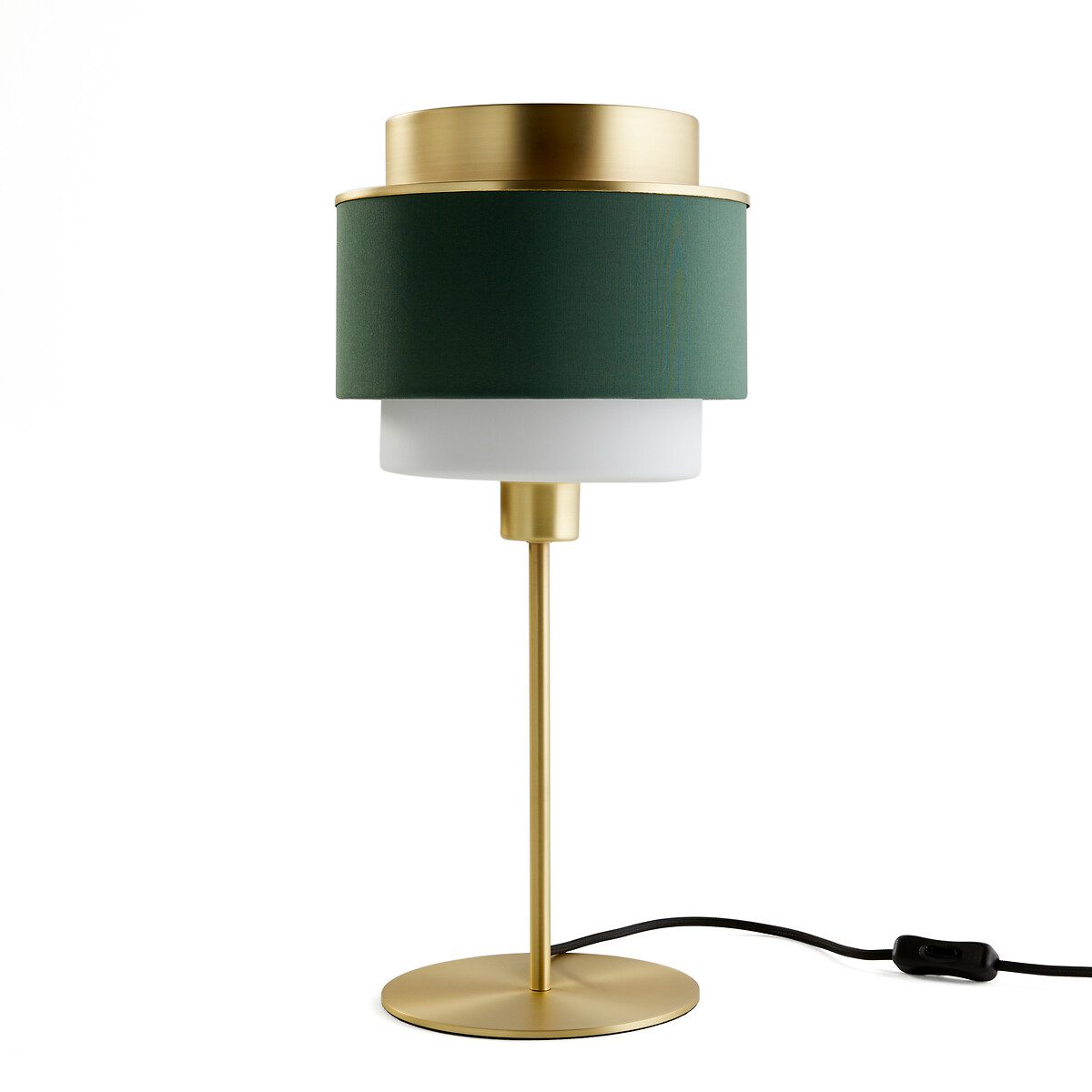 Lampe à poser laiton, verre opaline et coton