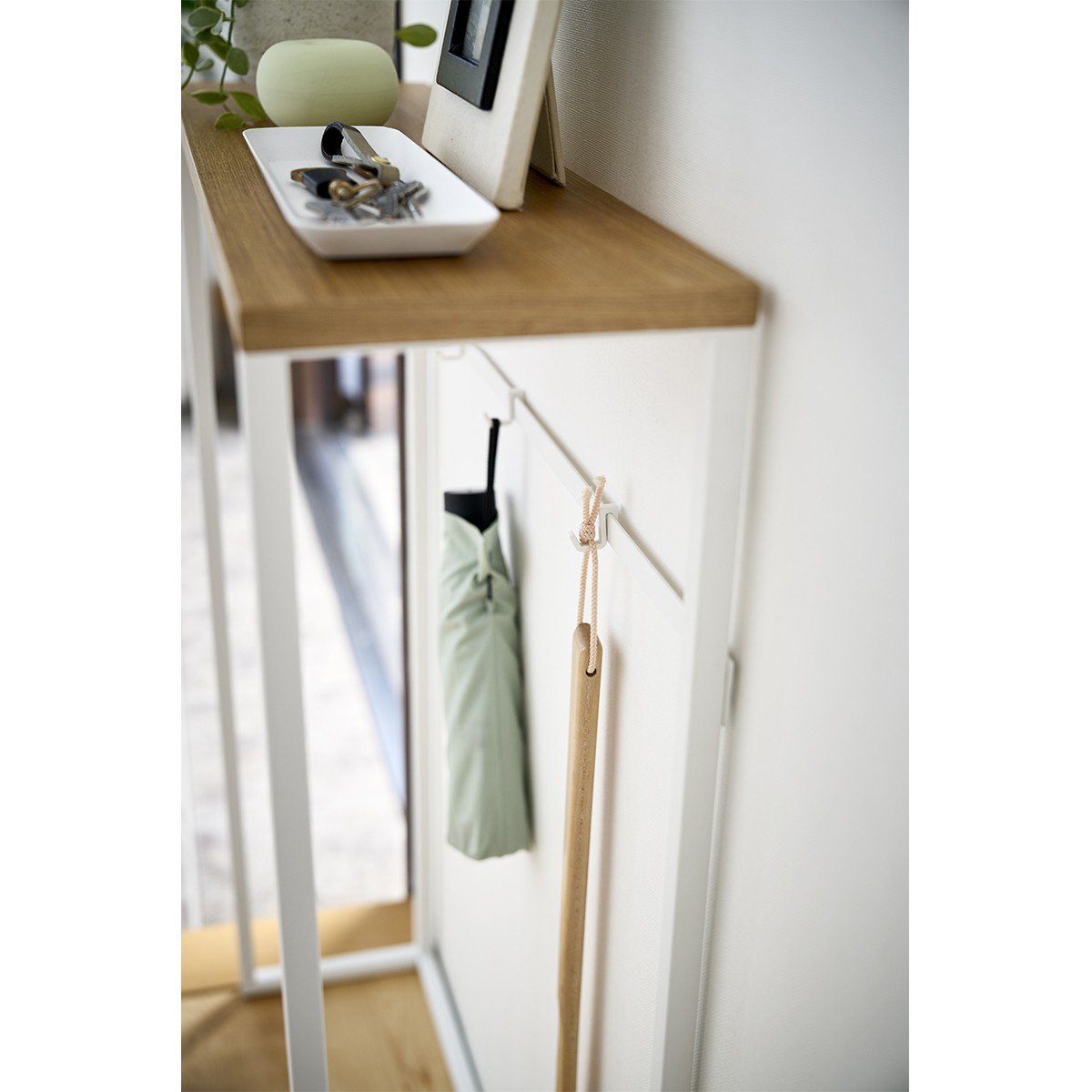 Table console ultra fine métal bois TOWER blanc, YAMAZAKI