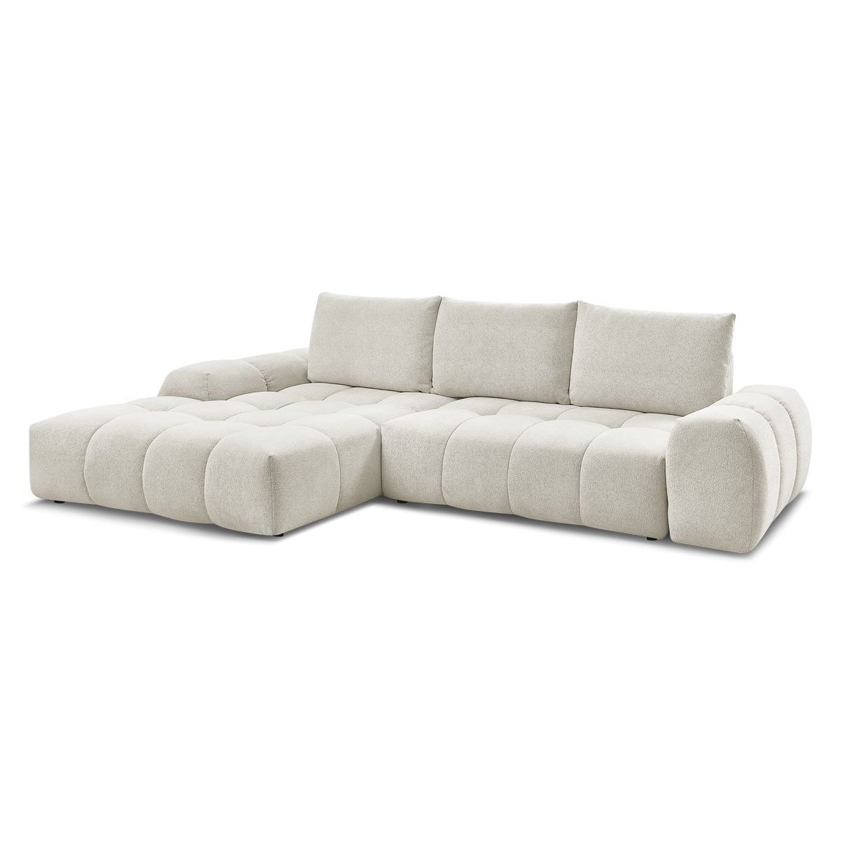 Canapé d'angle convertible 3 places en tissu chiné, EVEREST blanc, BOBOCHIC