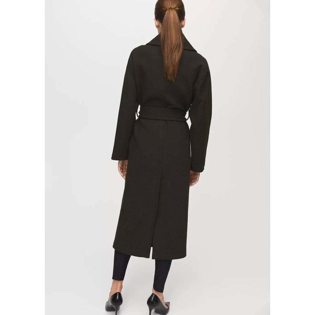 Manteau laine Manteco ceinture kaki, MANGO