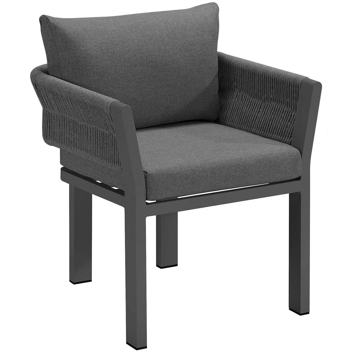 Ensemble repas 6 places jardin en aluminium et corde tressée, OLBY gris anthracite, AU JARDIN DE CHLOÉ