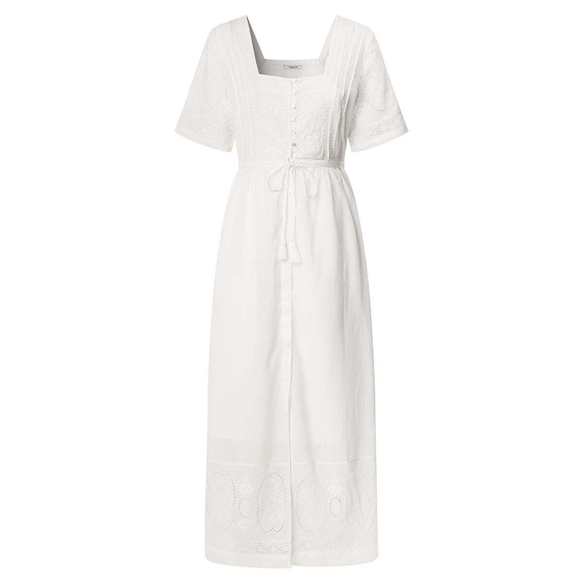 Robe Midi Avec Détails Brodés blanche mousse, PEPE JEANS