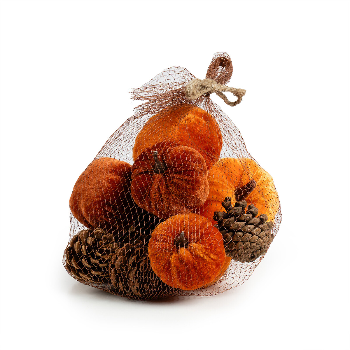 Set of Decorative Velvet Pumpkins and Pinecones orange, SO'HOME