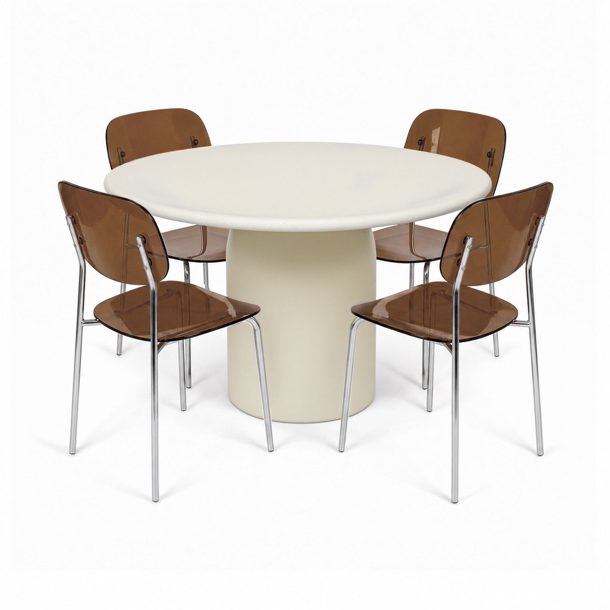Table ronde effet béton Ø120cm avec 4 chaises GLAM couleur unique, NOW'S HOME