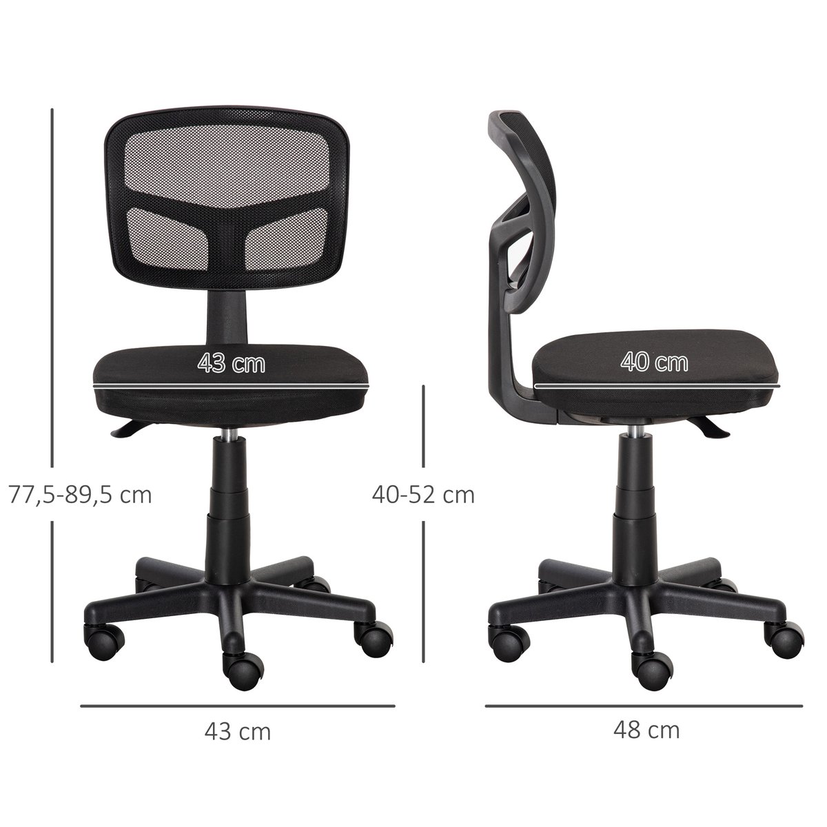 Chaise de bureau Maille (100% polyester) Noir noir, HOMCOM