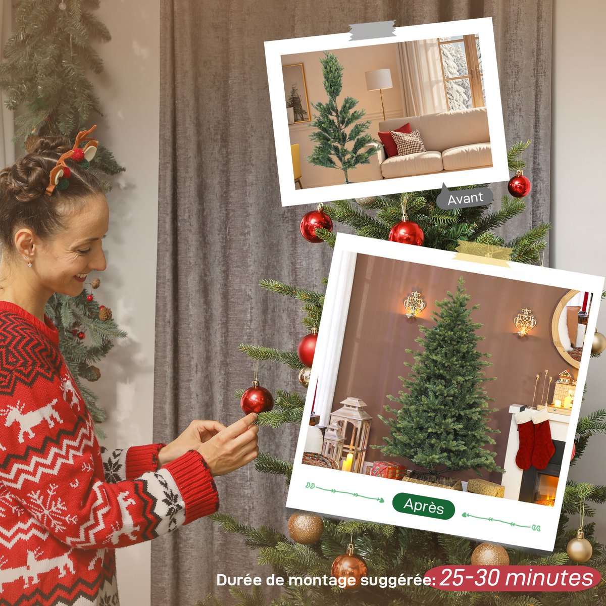Sapin de Noël Plastique Vert vert, HOMCOM