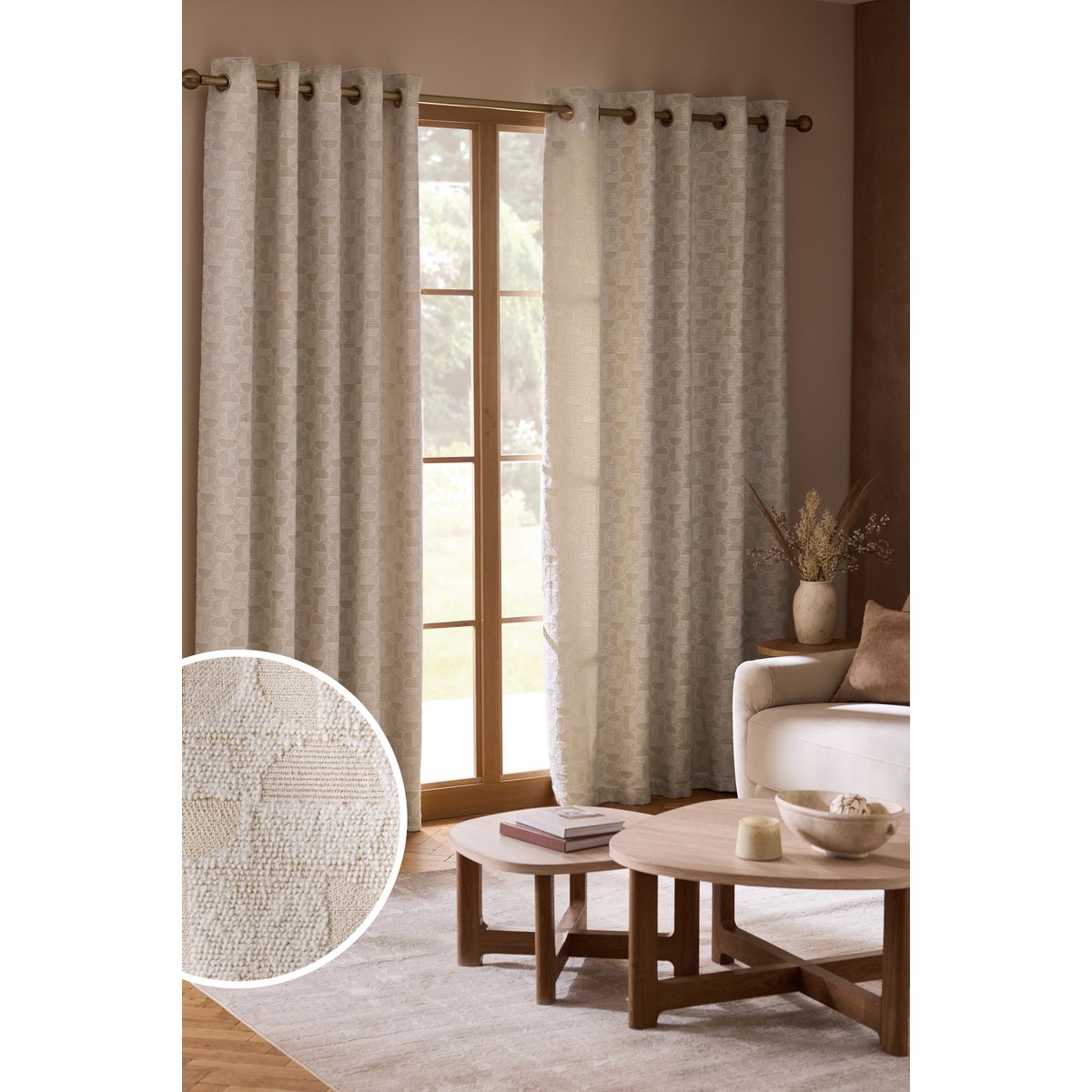 Rideaux confortables à œillets en jacquard naturel, NEXT