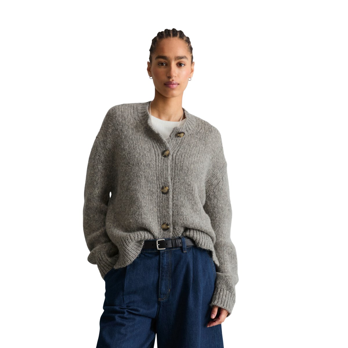 Cardigan ample en un mélange douillet de laine vierge et d'alpaga gris, MARC O’POLO DENIM