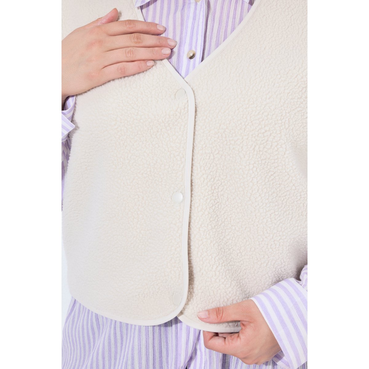 Gilet en polaire bouclée, coupe courte vanille, ULLA POPKEN