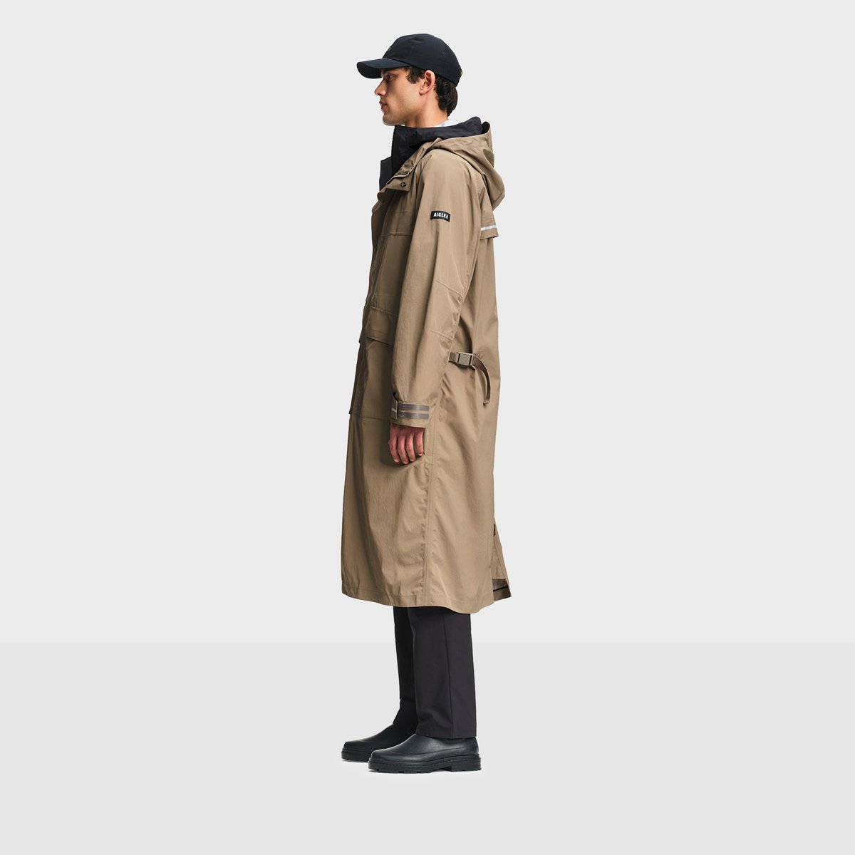 Veste imperméable cycliste cyclisme mi-long à capuche taupe, AIGLE