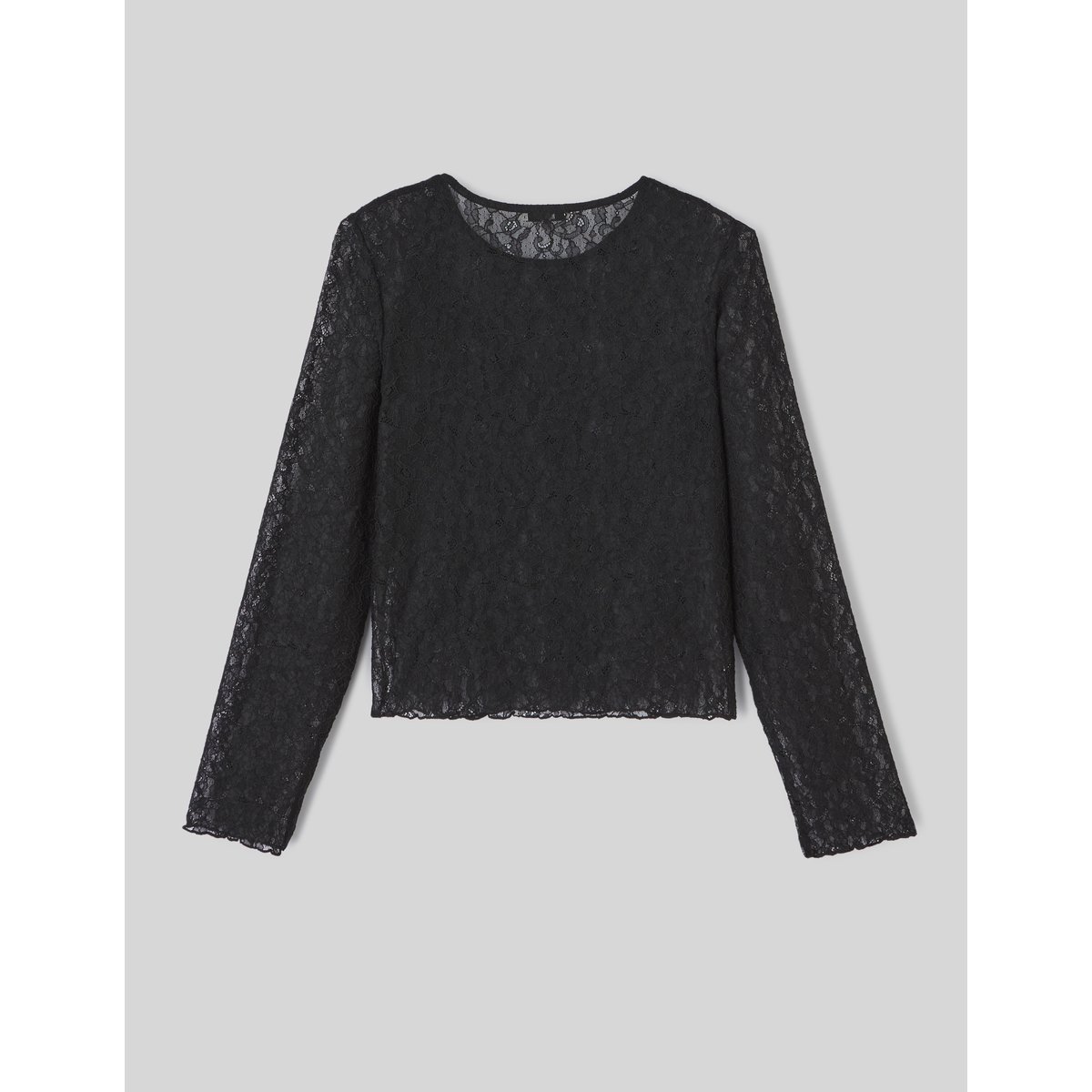 T-shirt manches longues en dentelle noir, BZB
