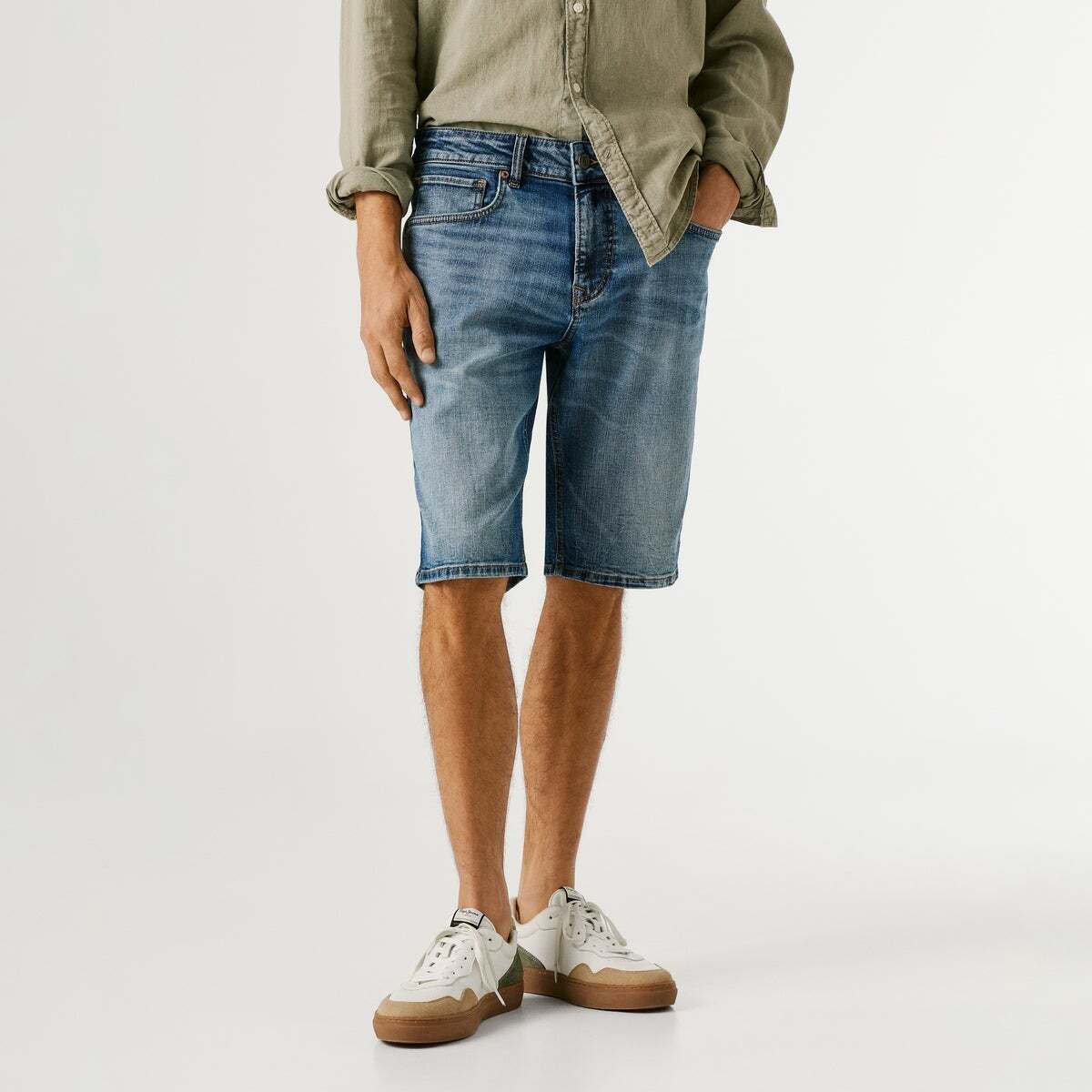 Bermuda En Denim Coupe Droite twill cassé oxford vintage, PEPE JEANS