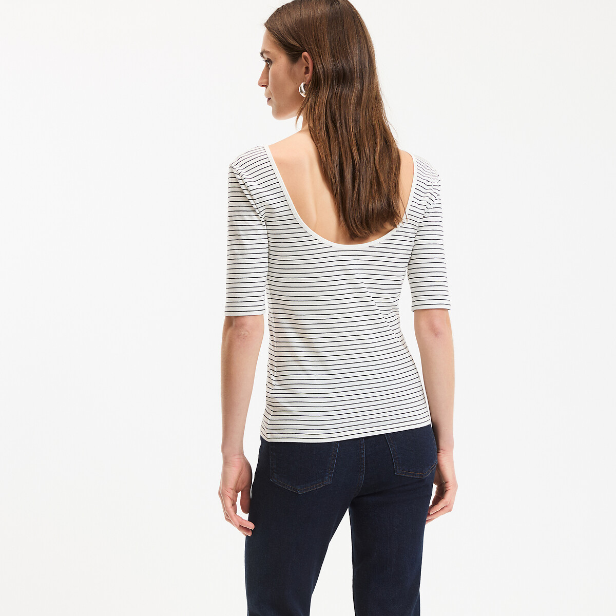 T-shirt col danseuse, à rayures rayé noir/blanc, LA REDOUTE COLLECTIONS