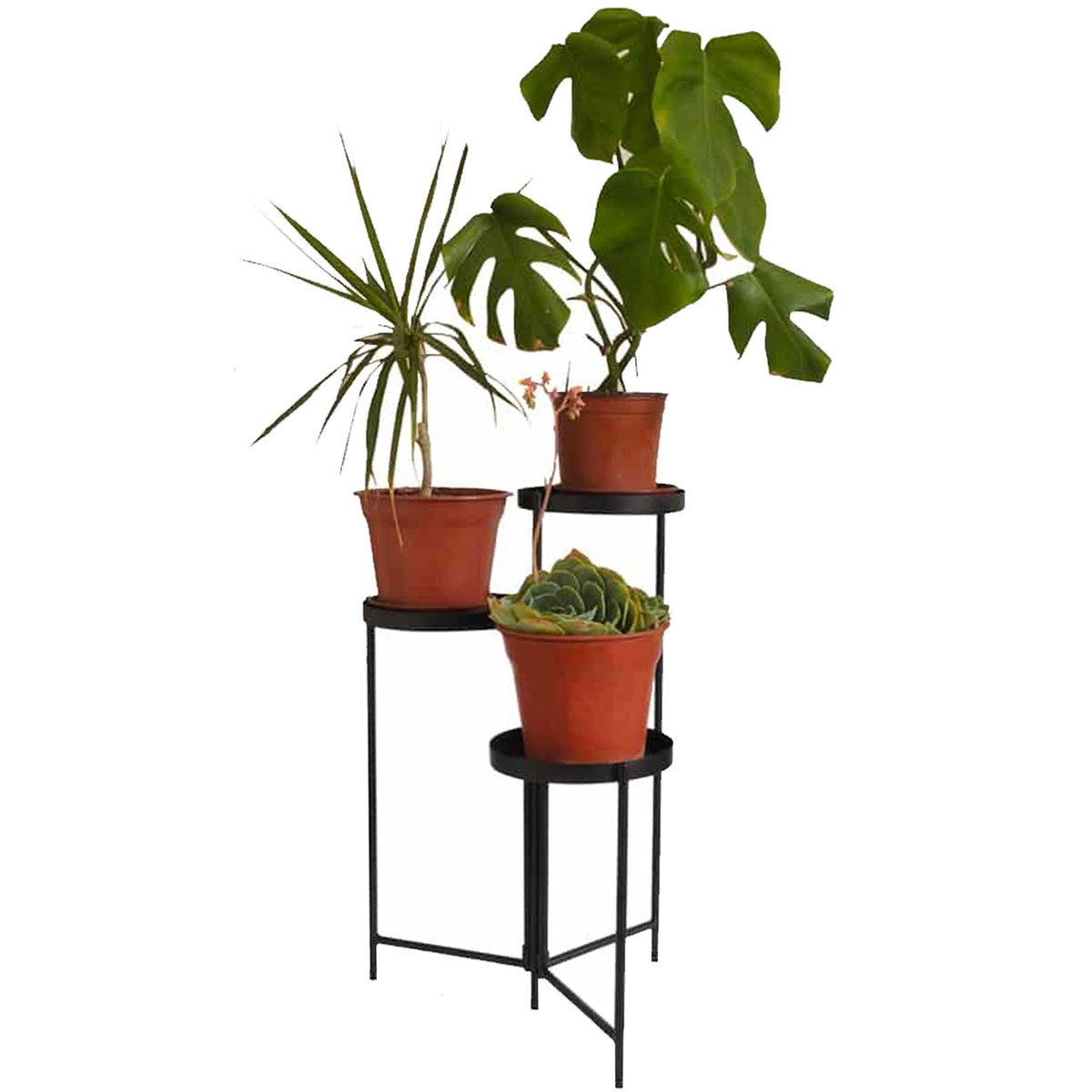 Support pot plante triple articulé métal noir 50x24.5x69cm noir, WADIGA