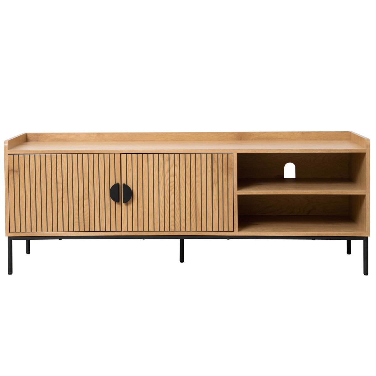 Meuble TV en acier et MDF décor mélaminé 150 cm, DAKOTA beige, OVIALA