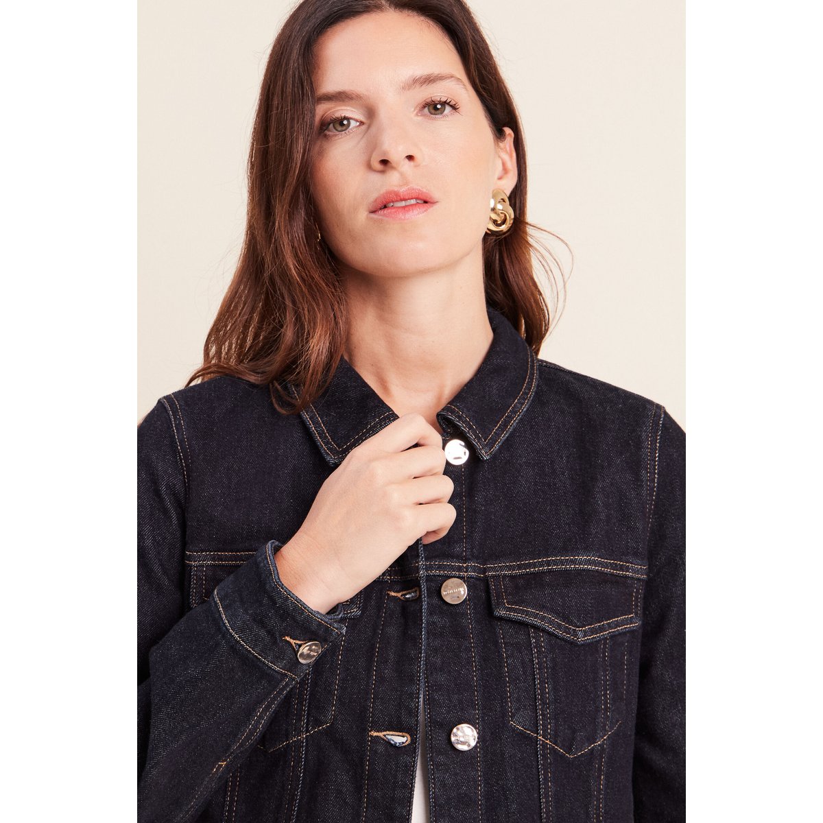 Veste cintrée courte en jean denim brut, BREAL