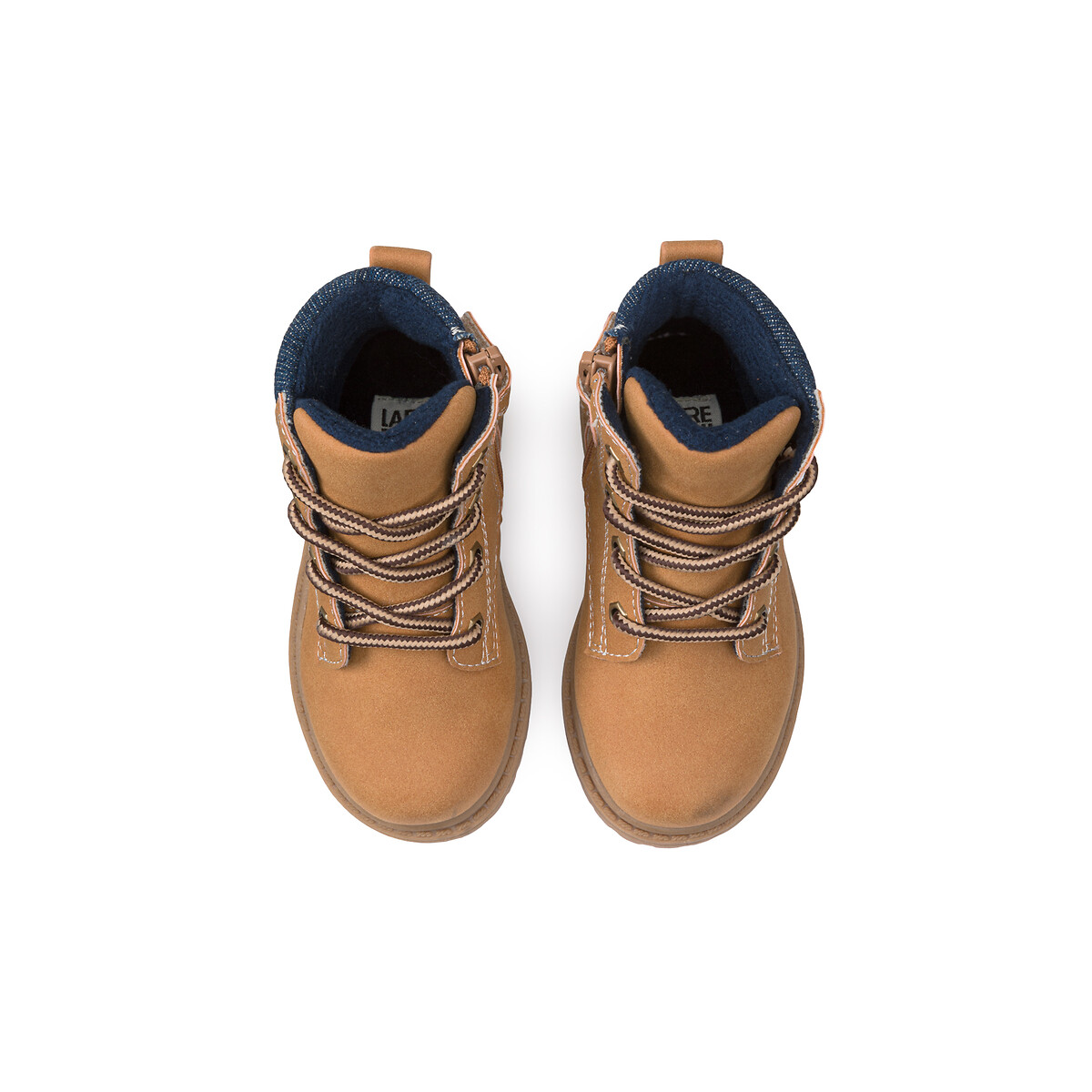 Kids Lace-Up Ankle Boots with Zip Fastening camel, LA REDOUTE COLLECTIONS