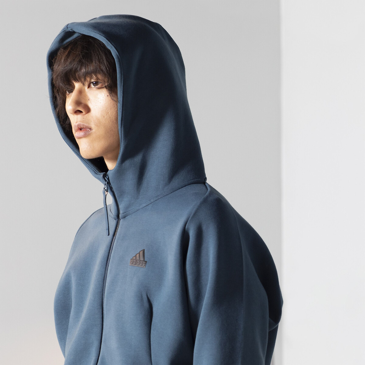 Sweat zippé à capuche et logo bleu canard, ADIDAS SPORTSWEAR
