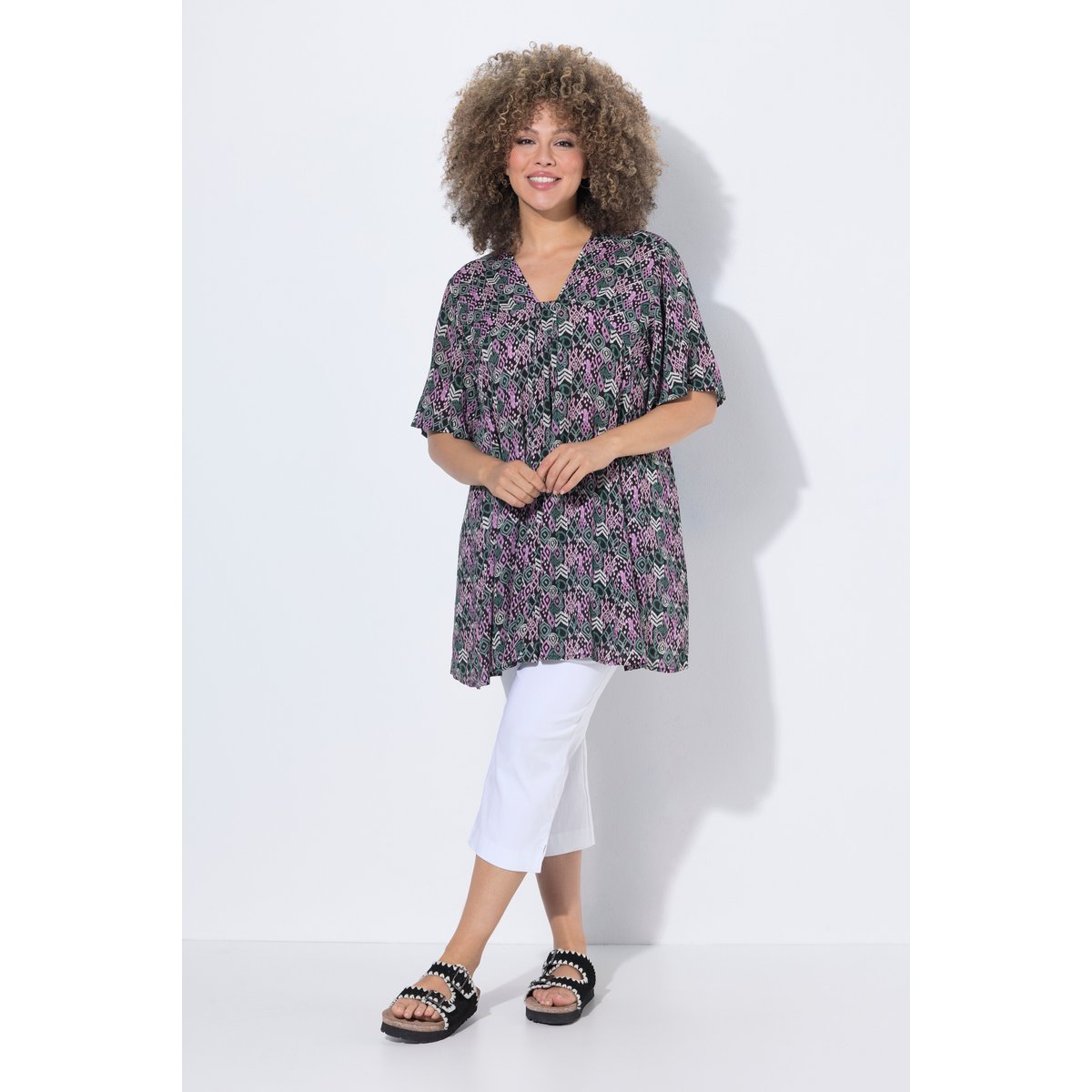 Blouse avec plis fantaisie noir, ULLA POPKEN