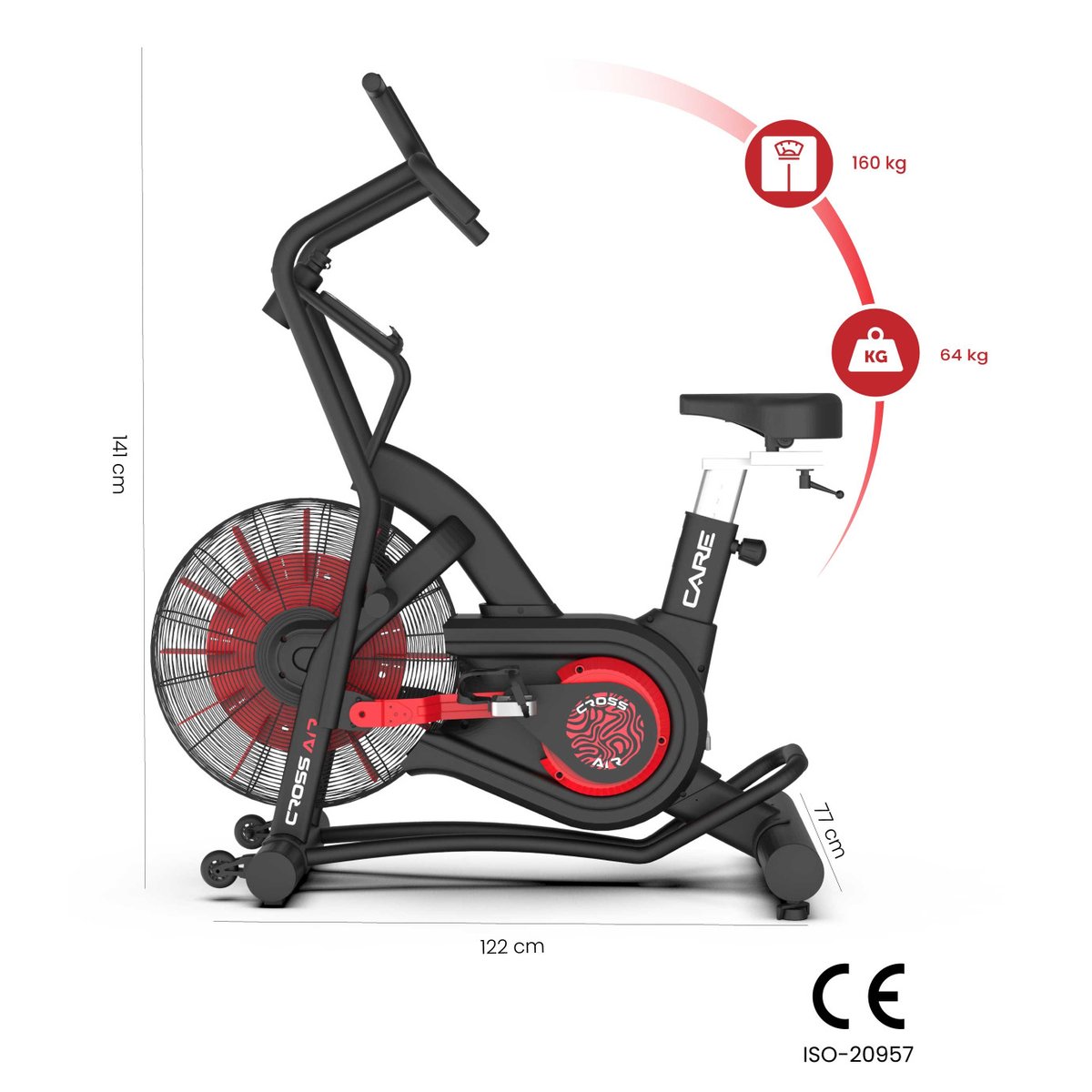 Vélo d'appartement Air Bike - CARE - CROSS-AIR - ergomètre noir, CARE FITNESS