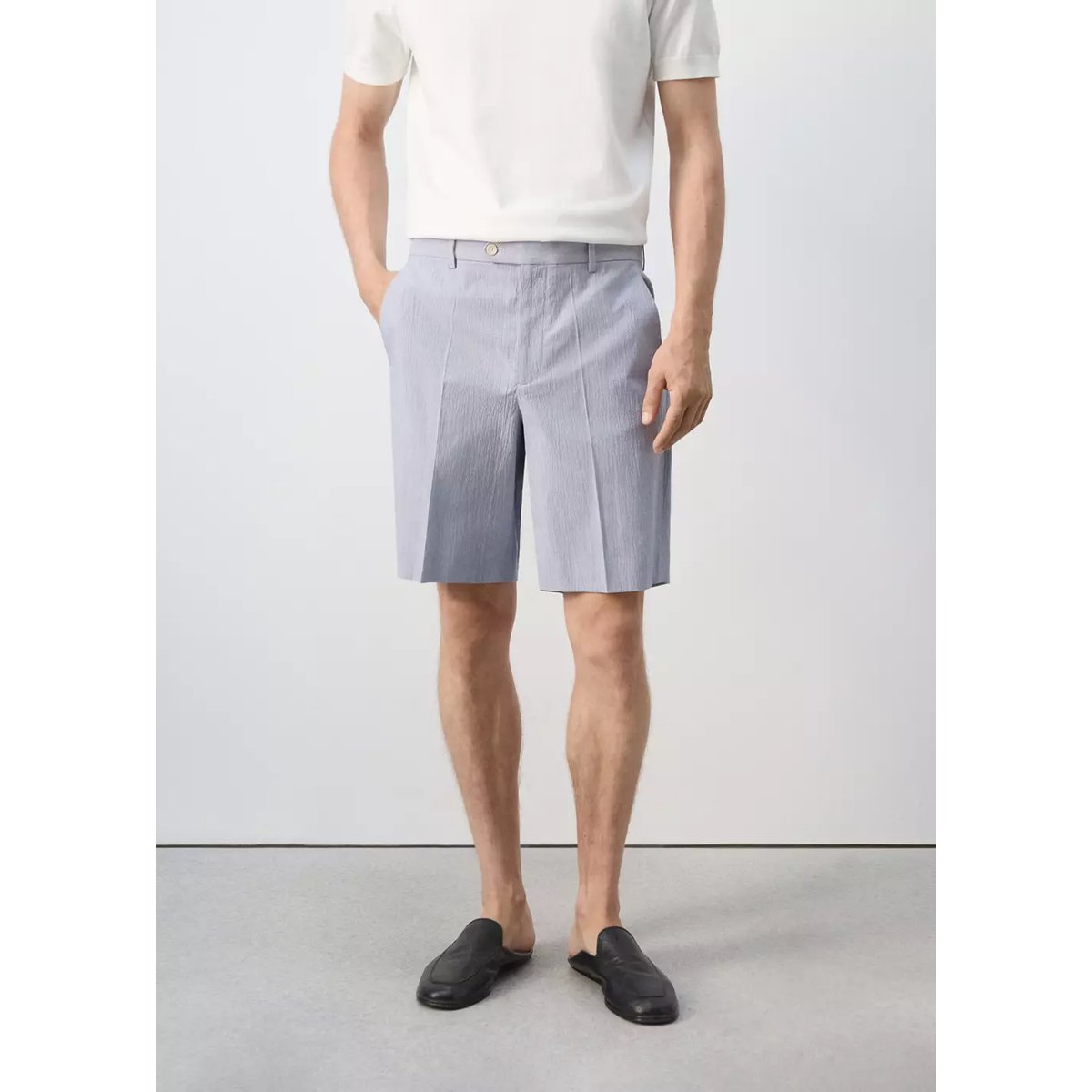 Bermuda slim fit en mélange de coton bleu ciel, MANGO MAN