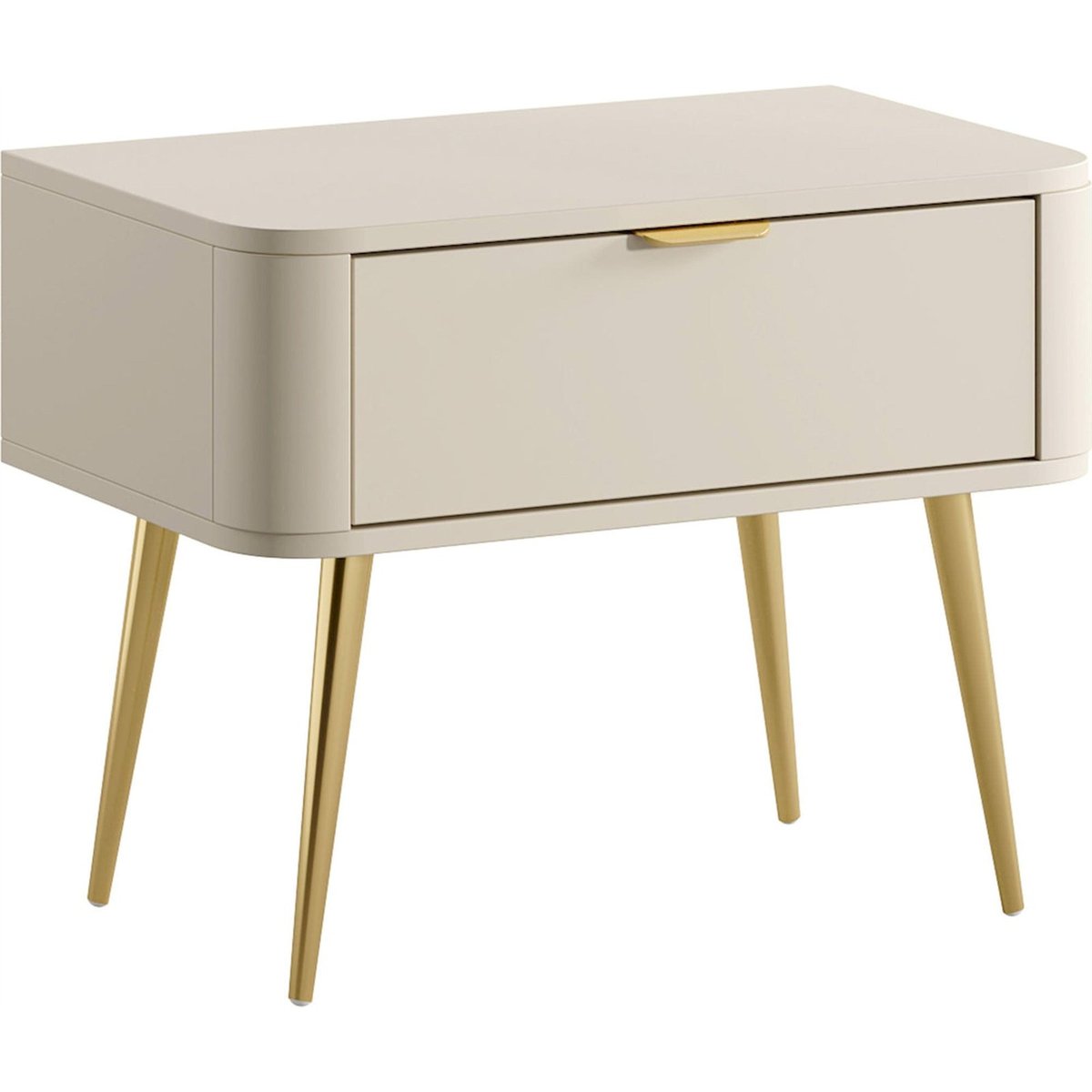 Table de chevet à tiroir collection OVAL beige sable et doré chromé, RECOLLECTION