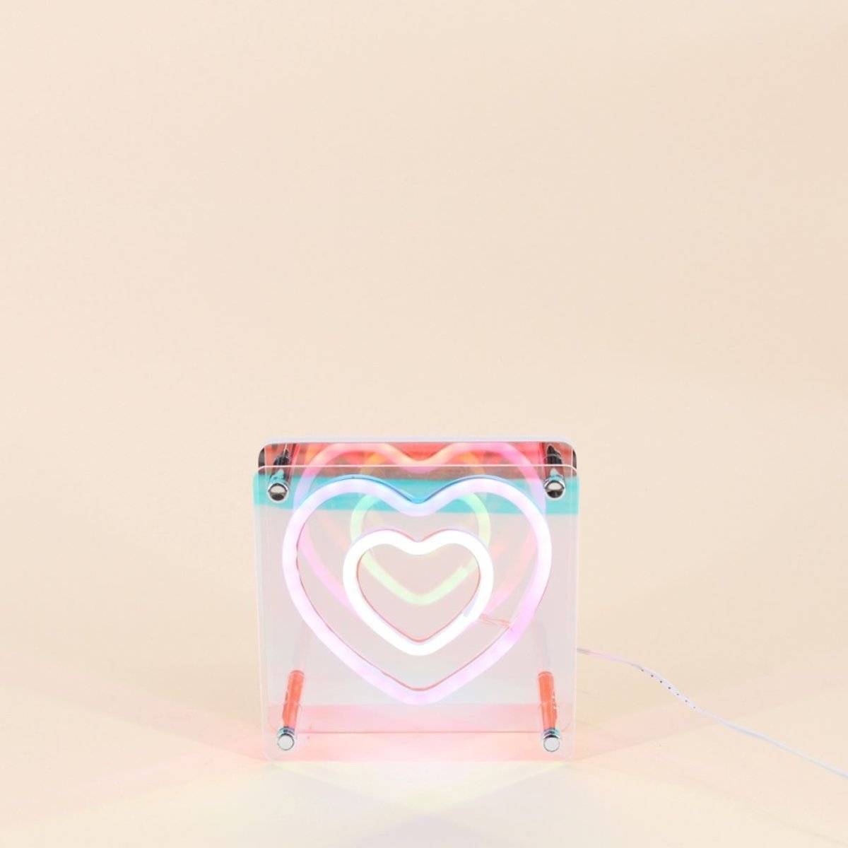 Cadre néon double coeur coloré 15x15cm gris, ORNAMI