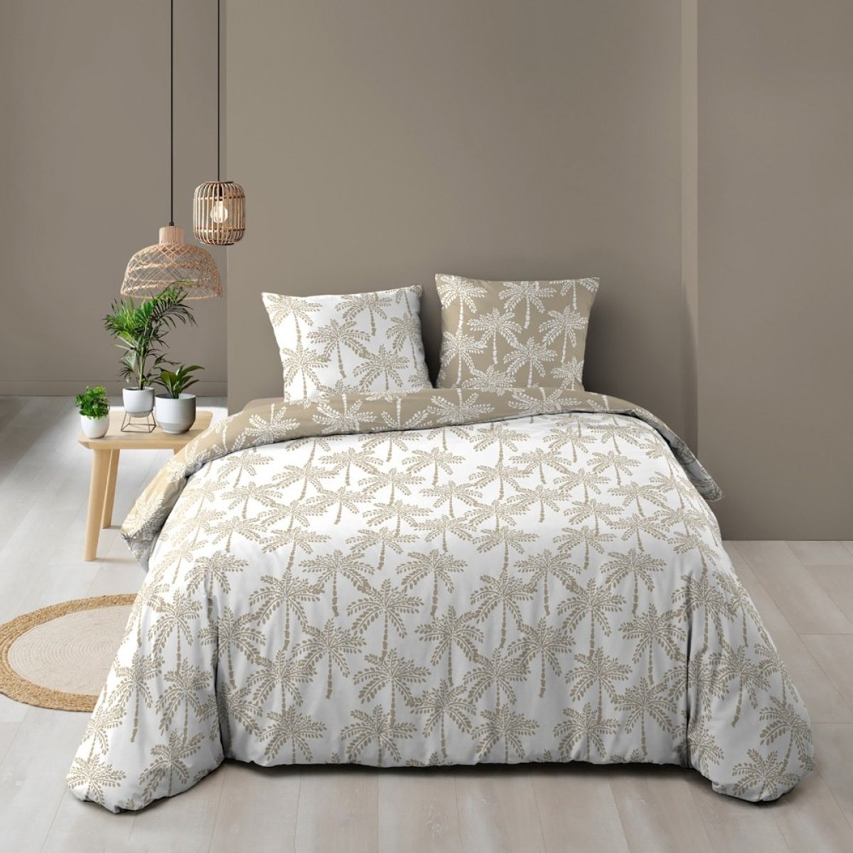 Housse de couette 240x220 + 2 taies OLIANA 100% coton 57 fils beige, DECORATIE