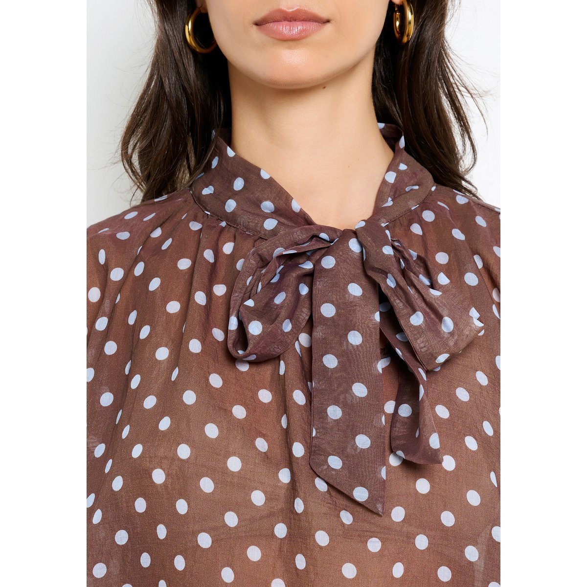 Blouse à lavallière brun fonce chocolate, LOLALIZA