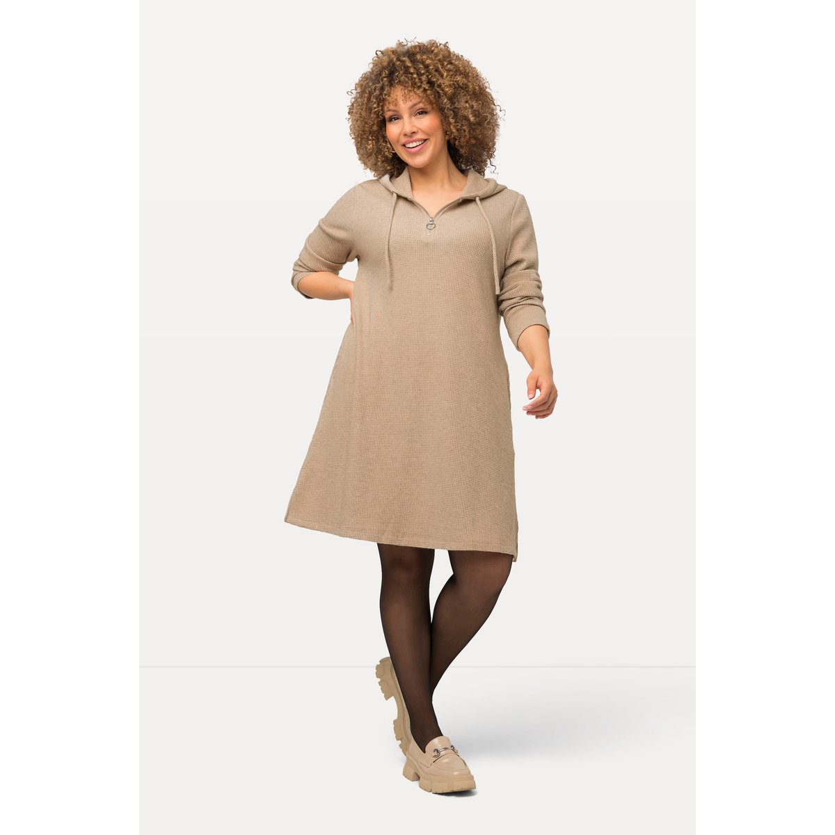 Robe midi en molleton mastic, ULLA POPKEN