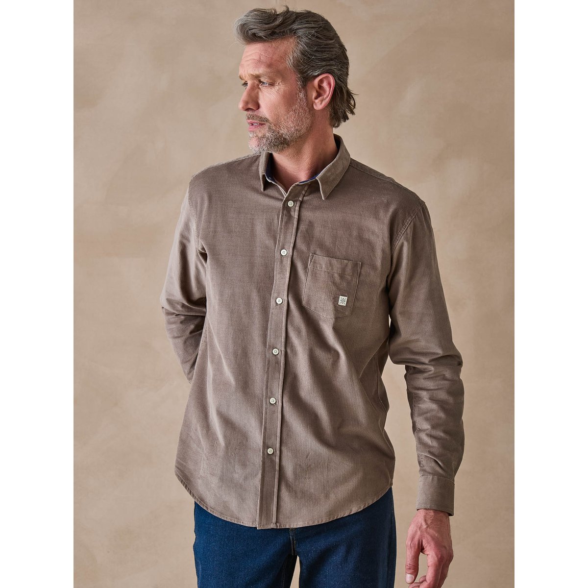 Chemise en velours homme taupe, DAXON