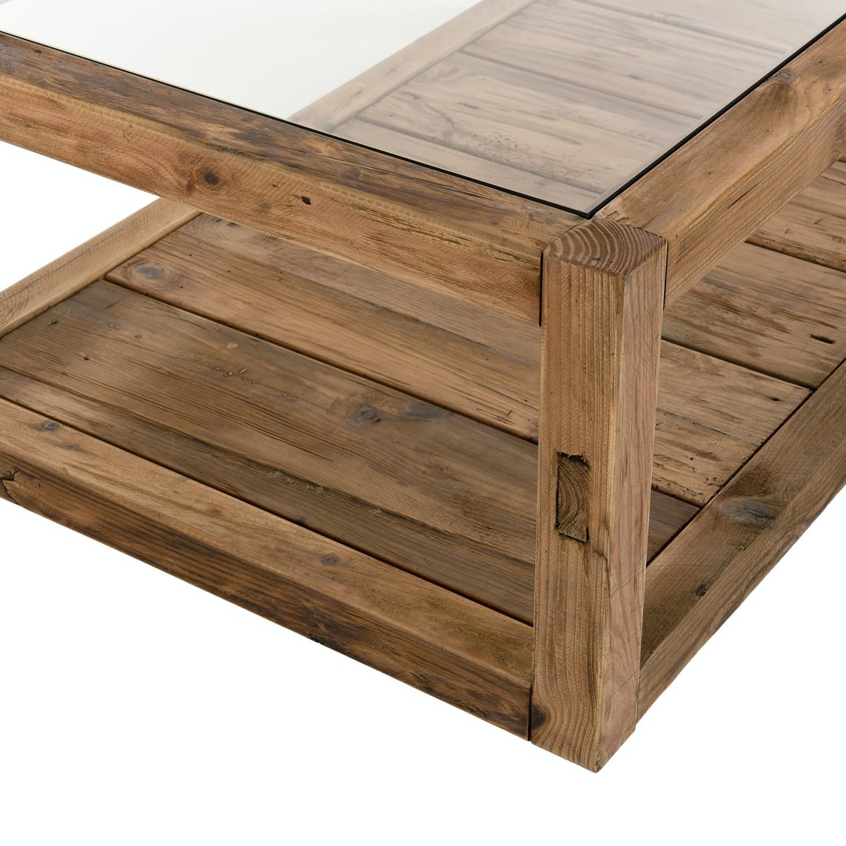 Table basse en pin plateau verre style campagne moderne DENVER bois naturel, PIER IMPORT