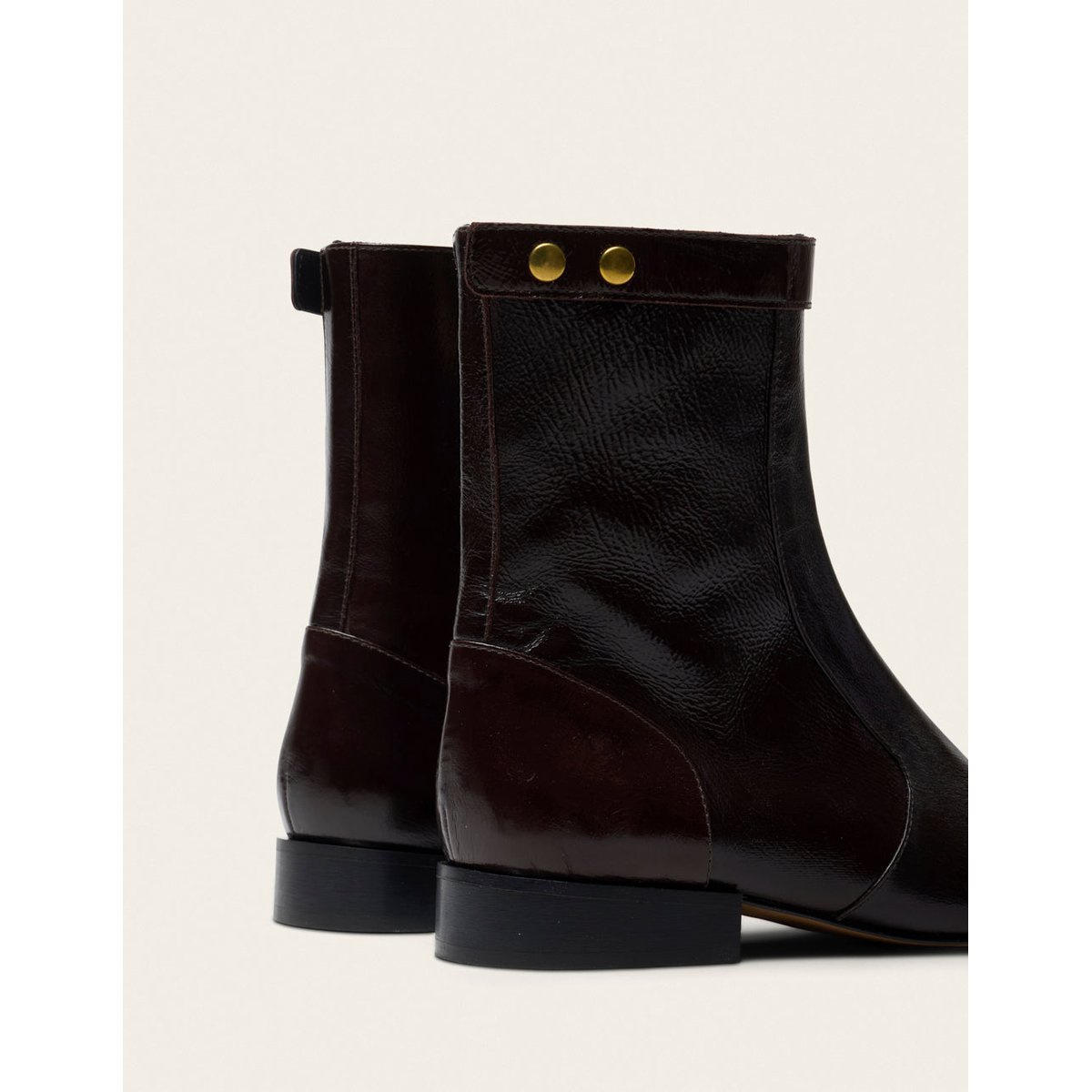 Bottines FIBI cuir plissé verni chocolat, ODAJE
