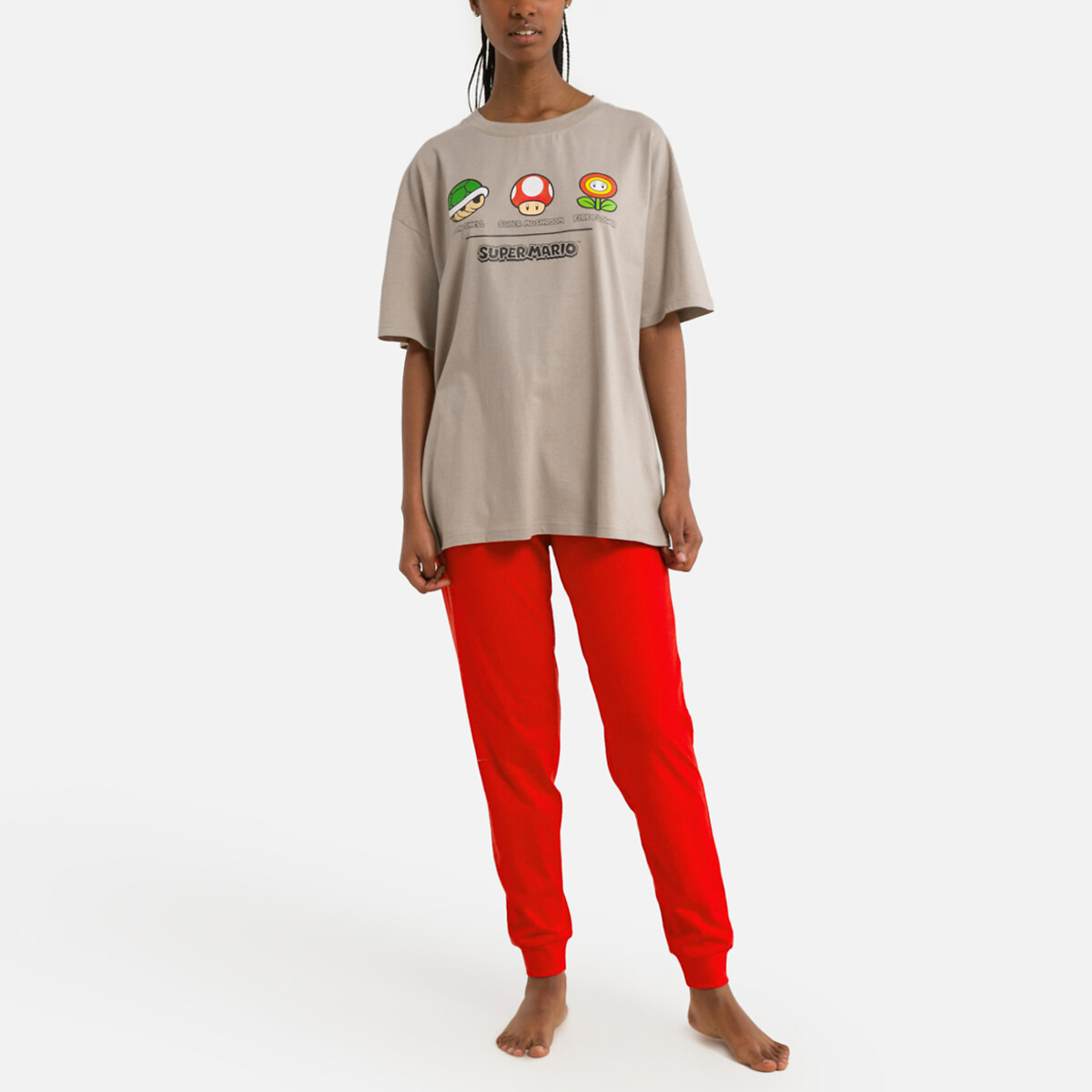 Pyjama manches courtes en coton Supermario taupe/rouge, SUPER MARIO