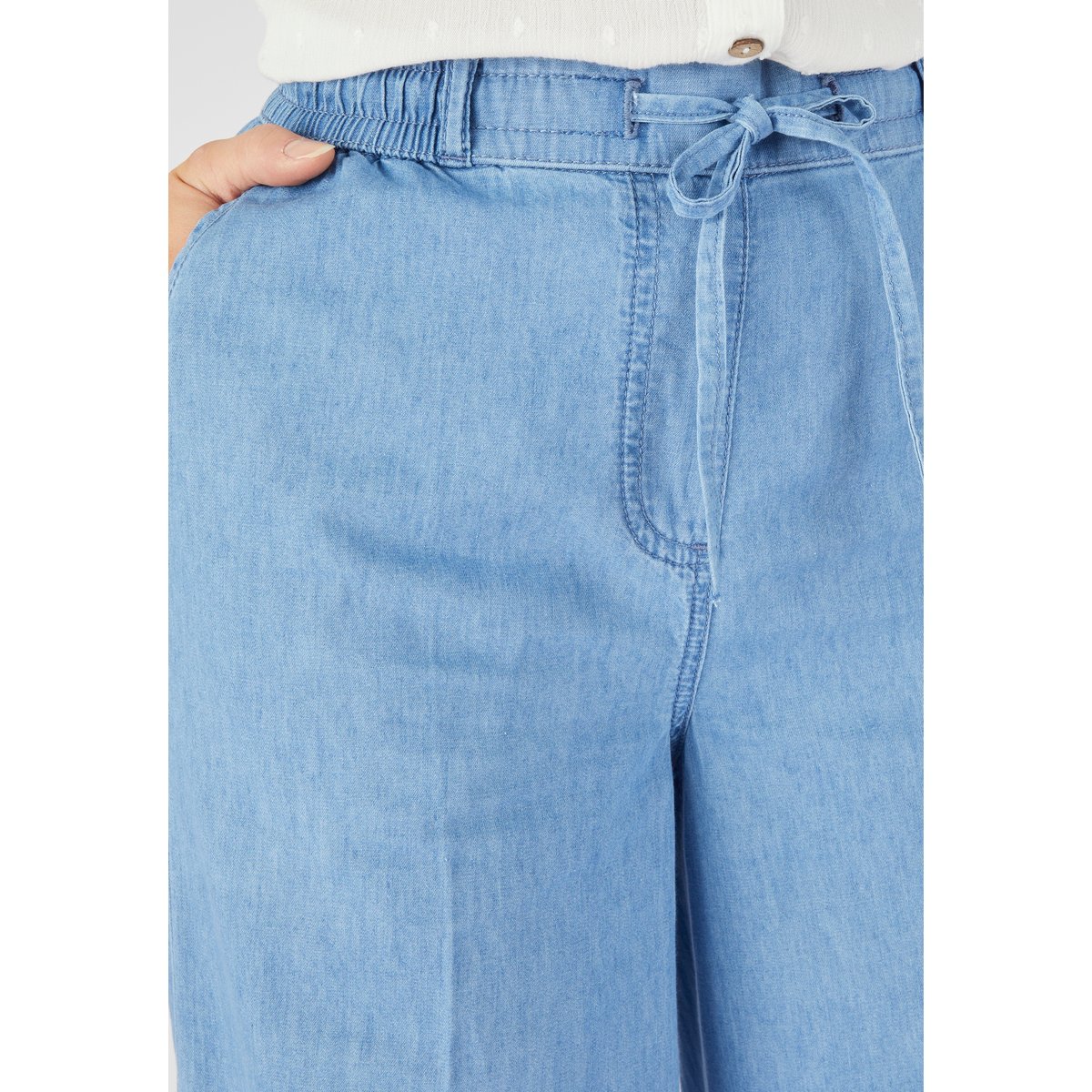 Pantalon large tissu chambray bleu denim pastel, DAMART