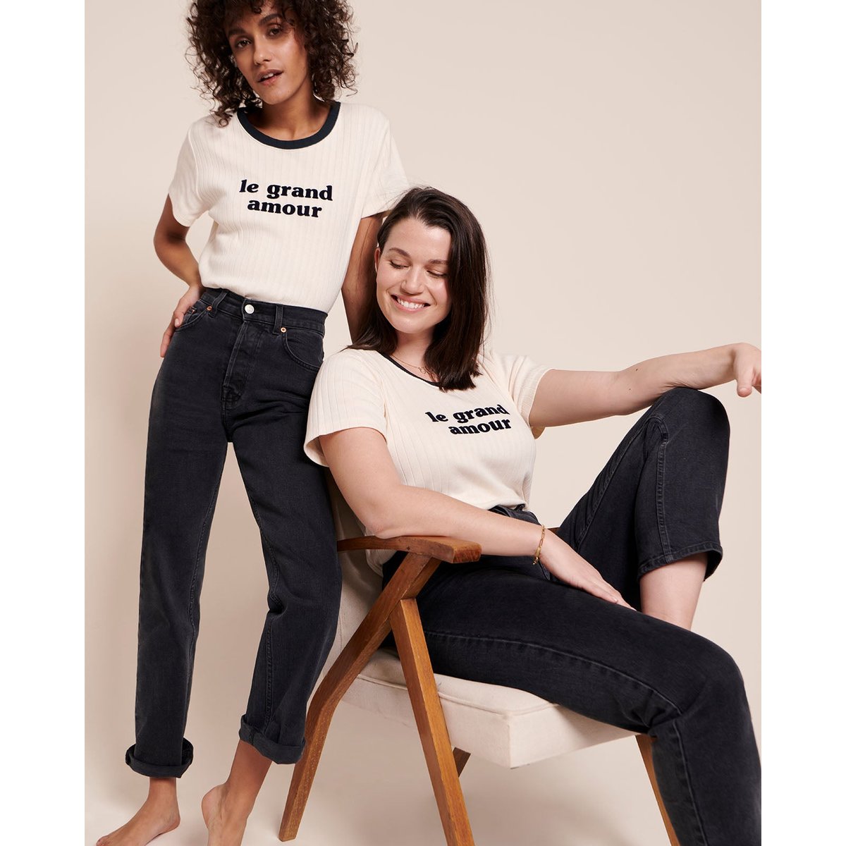 T-shirt imprimé velours en coton bio, LE GRAND AMOUR blanc - crème, EMOI EMOI