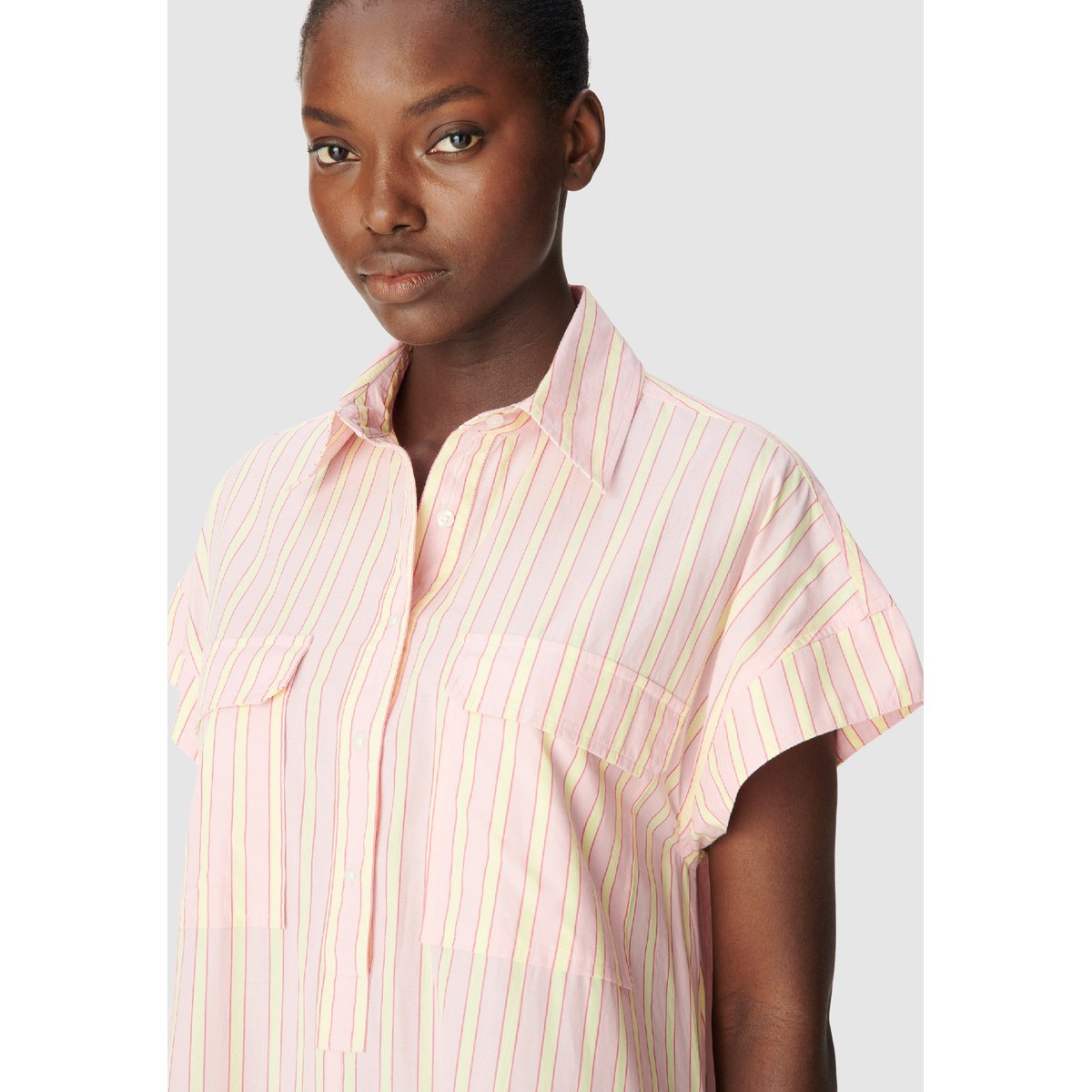 Robe chemise midi rayée rose pâle, IKKS