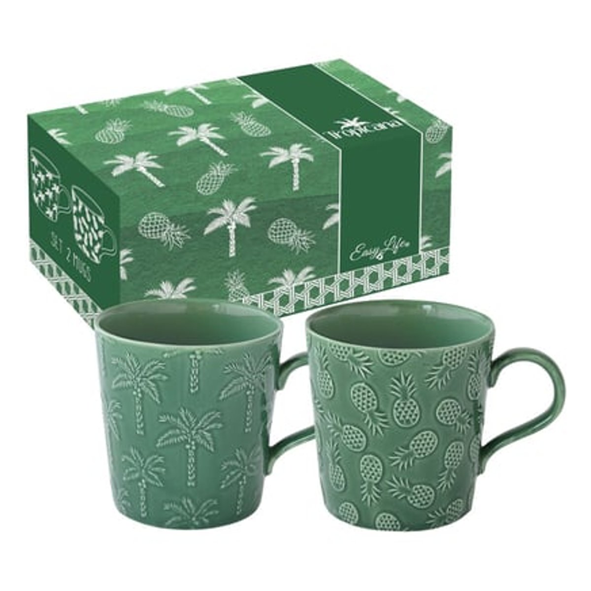 Coffret 2 Mugs En Porcelaine Vert 38 Cl vert, EASY LIFE