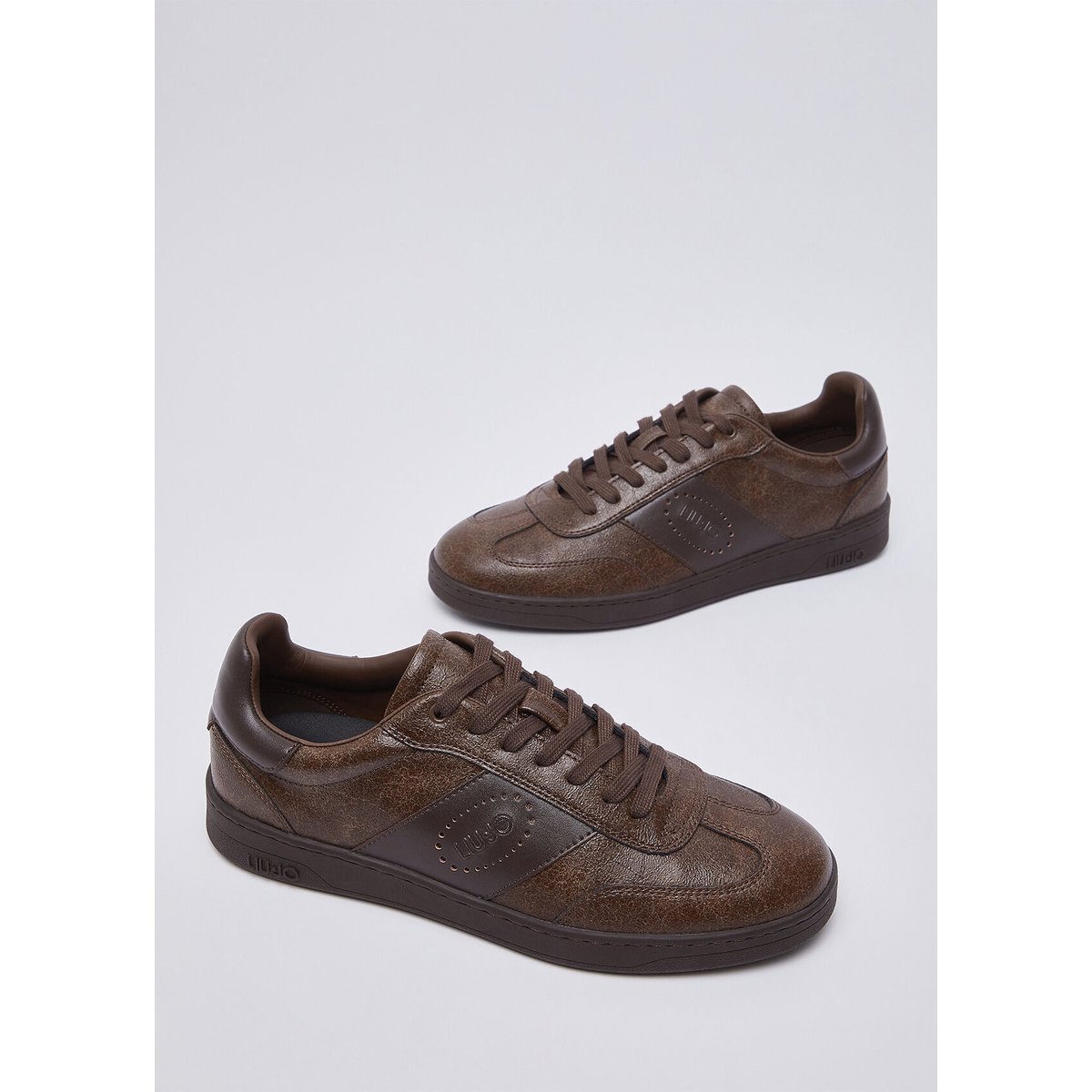 Sneakers pour homme en cuir crackle marron, LIU JO