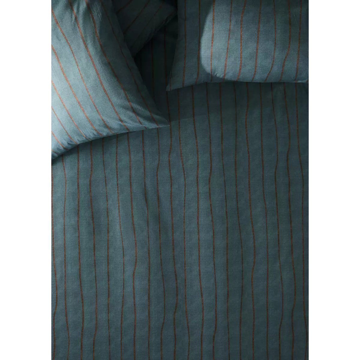 Housse de couette 100 % coton rayures Lit 180/200 cm bleu pétrole, MANGO HOME