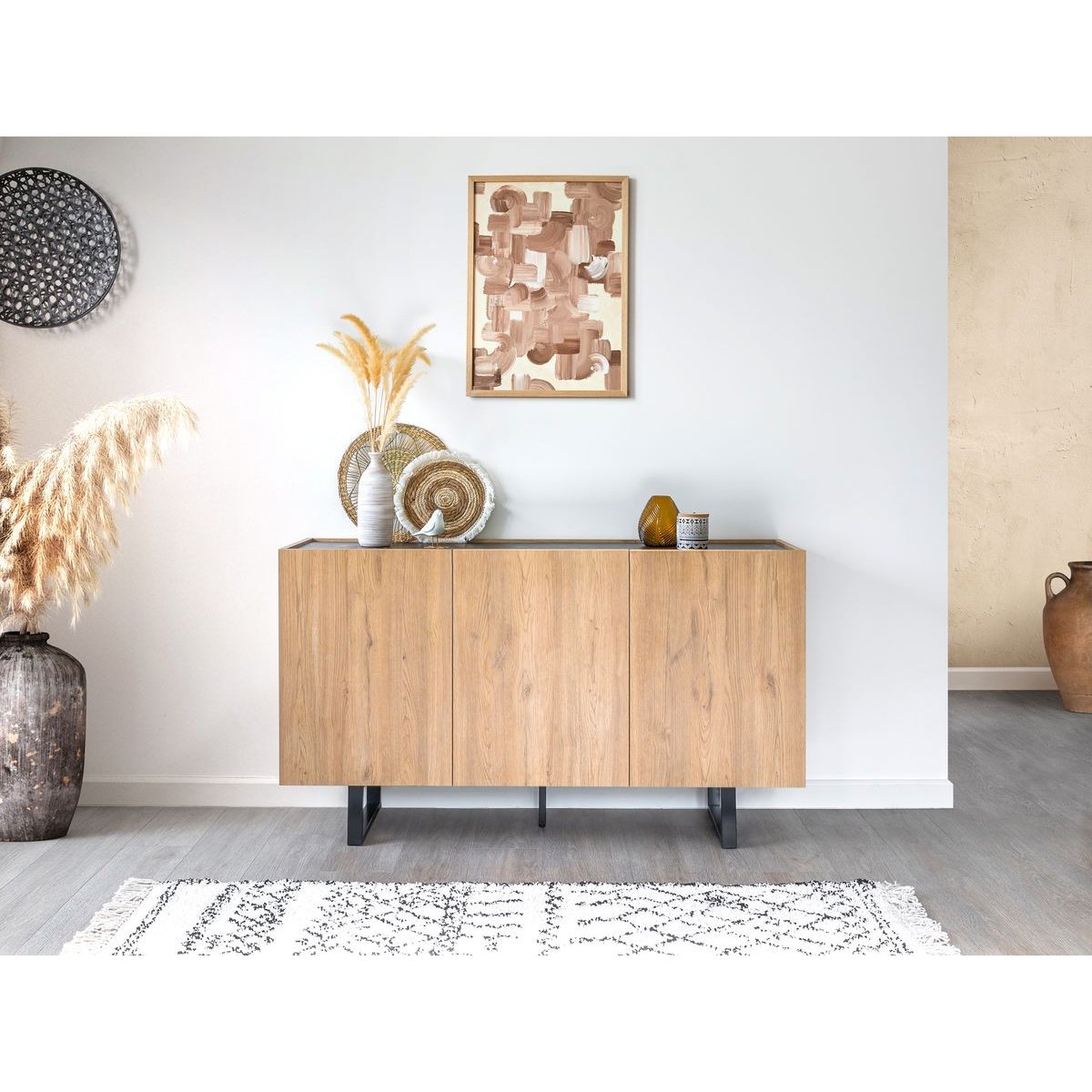 Buffet bas en panneaux de particules 3 portes 140 cm, OPERA marron clair, BOBOCHIC