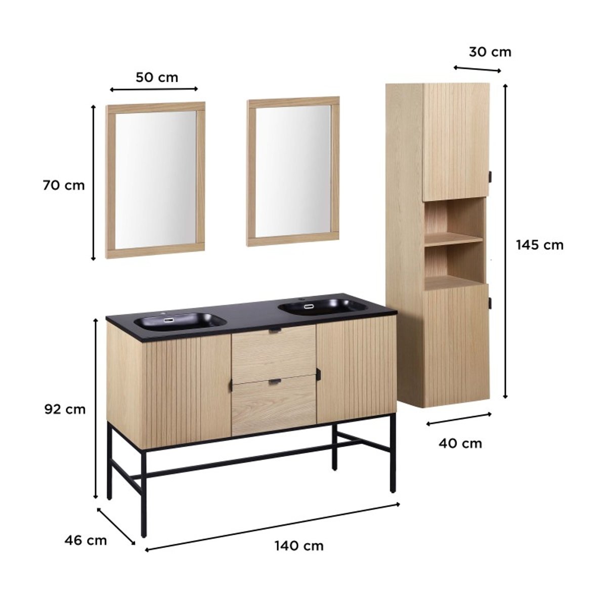 Meuble double vasque + miroir +colonne STUDIO bois clair, MOB IN