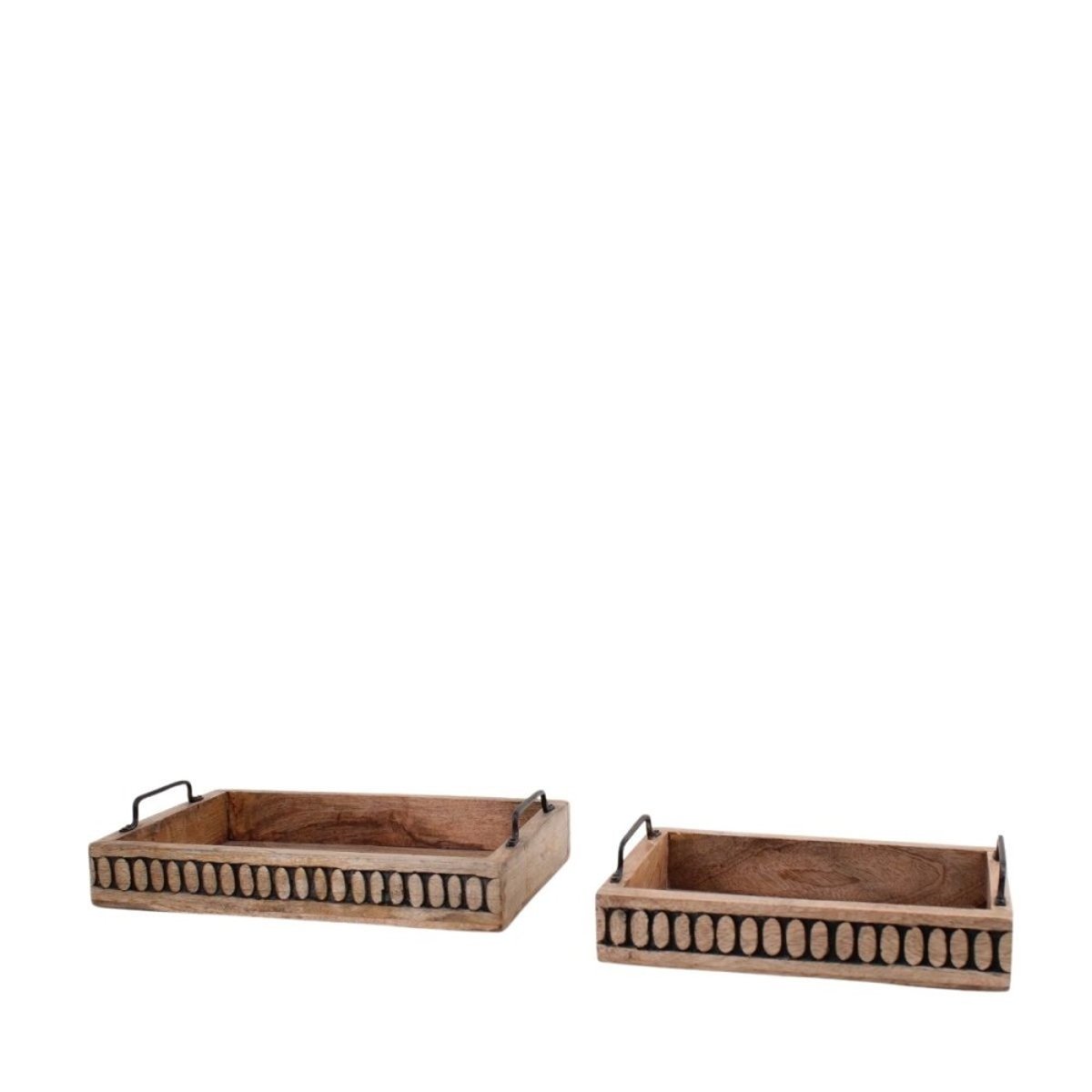 Set de 2 plateaux en bois avec poignées naturel, ORNAMI