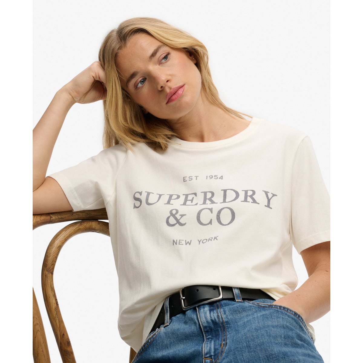 T-shirt Luxe Casual Coupe Décontractée crème, SUPERDRY