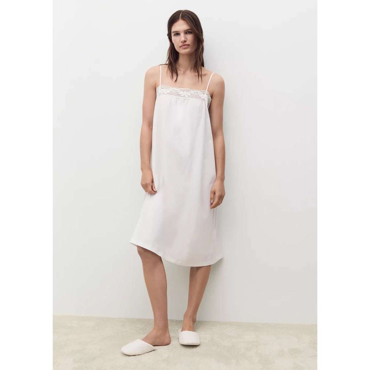 Nuisette coton dentelle blanc, MANGO