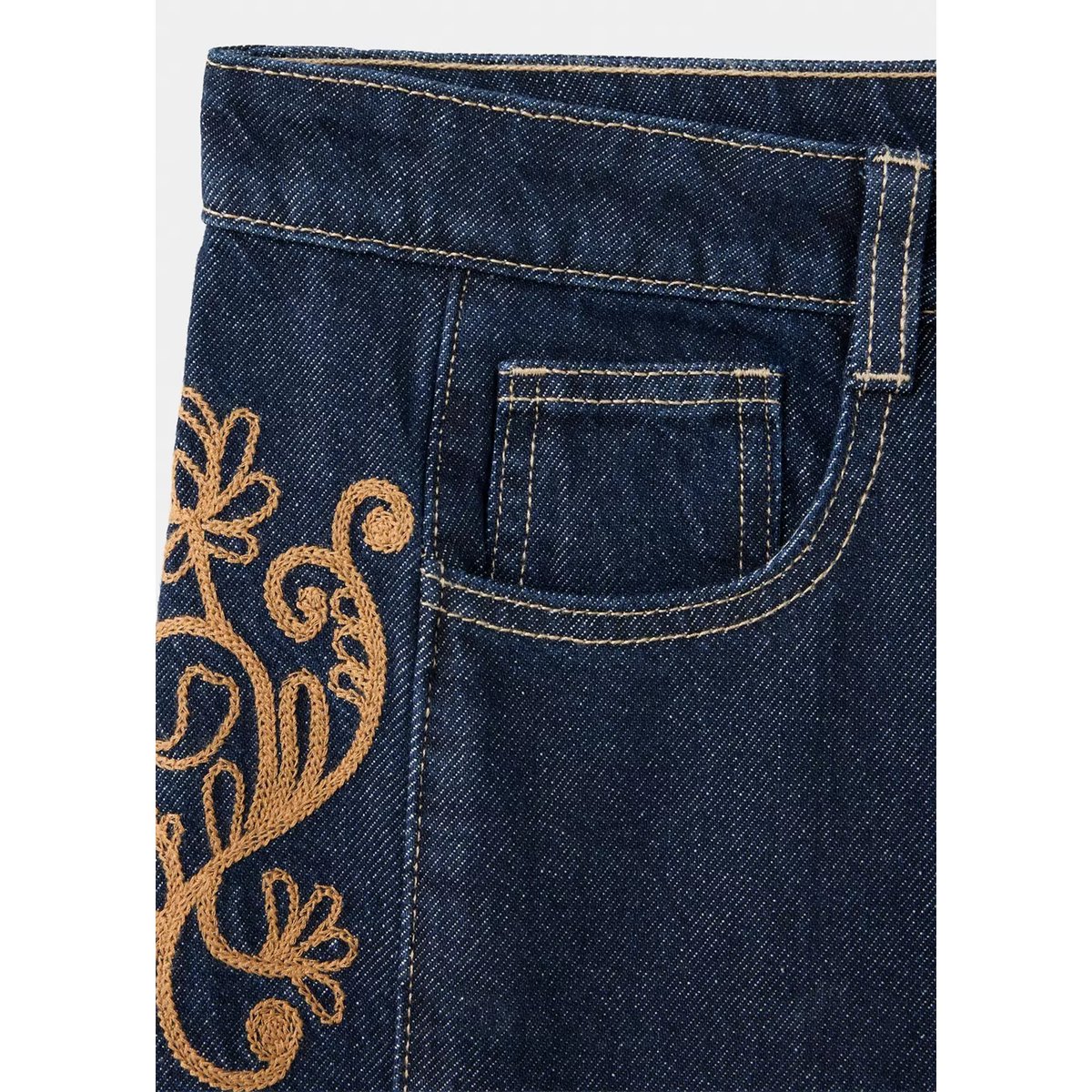 Jean droit brodé bleu, MANGO TEEN