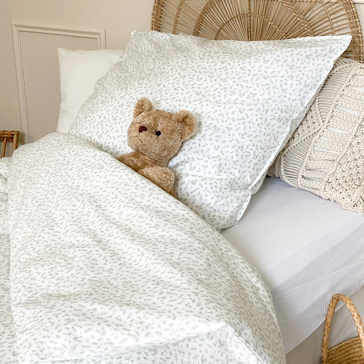 Parure de couette 1 personne coton bio PETIT BUIS ecru, LITTLE CREVETTE